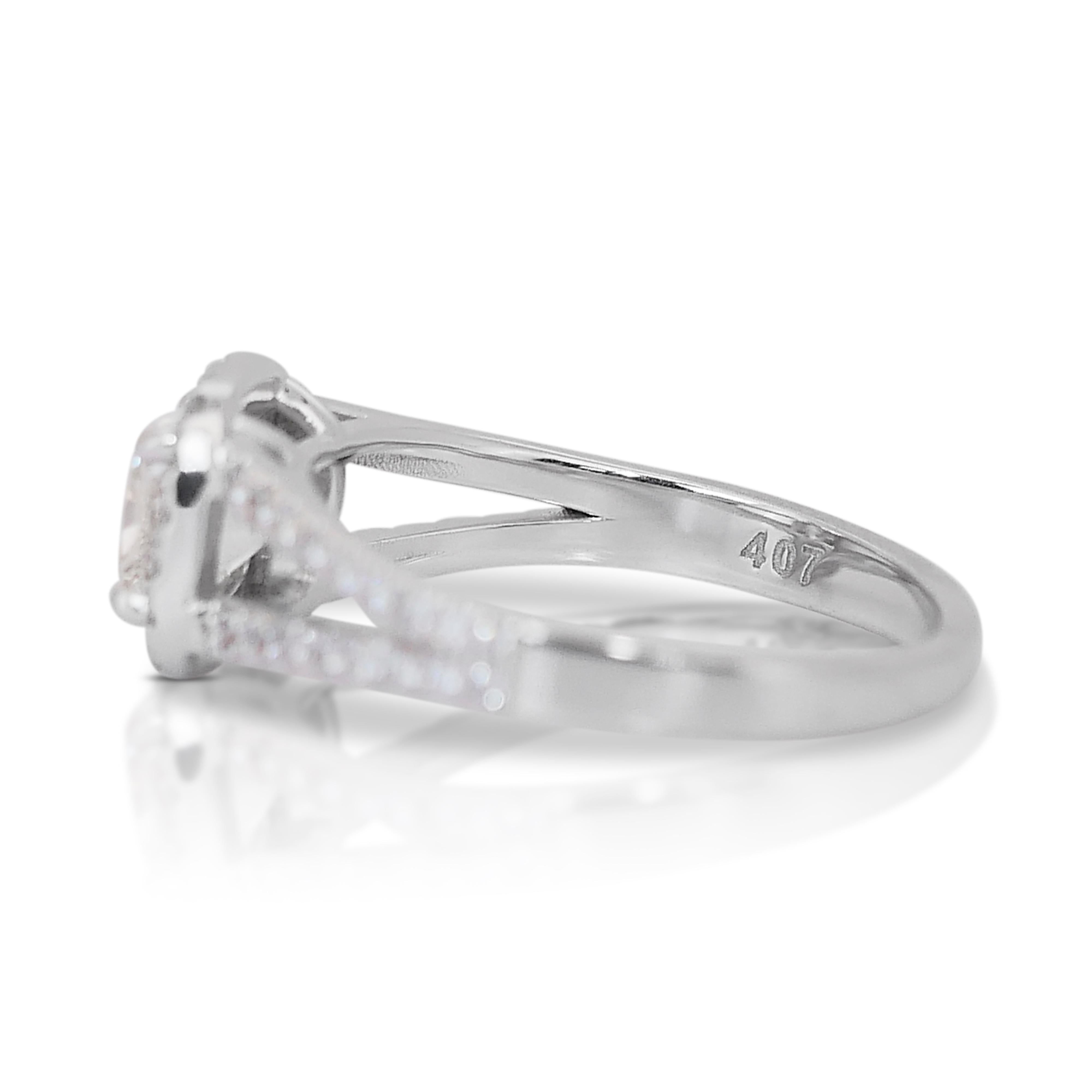 Cushion Cut Sophisticated 1.41ct Triple Excellent Ideal Cut Diamonds Halo Ring For Sale