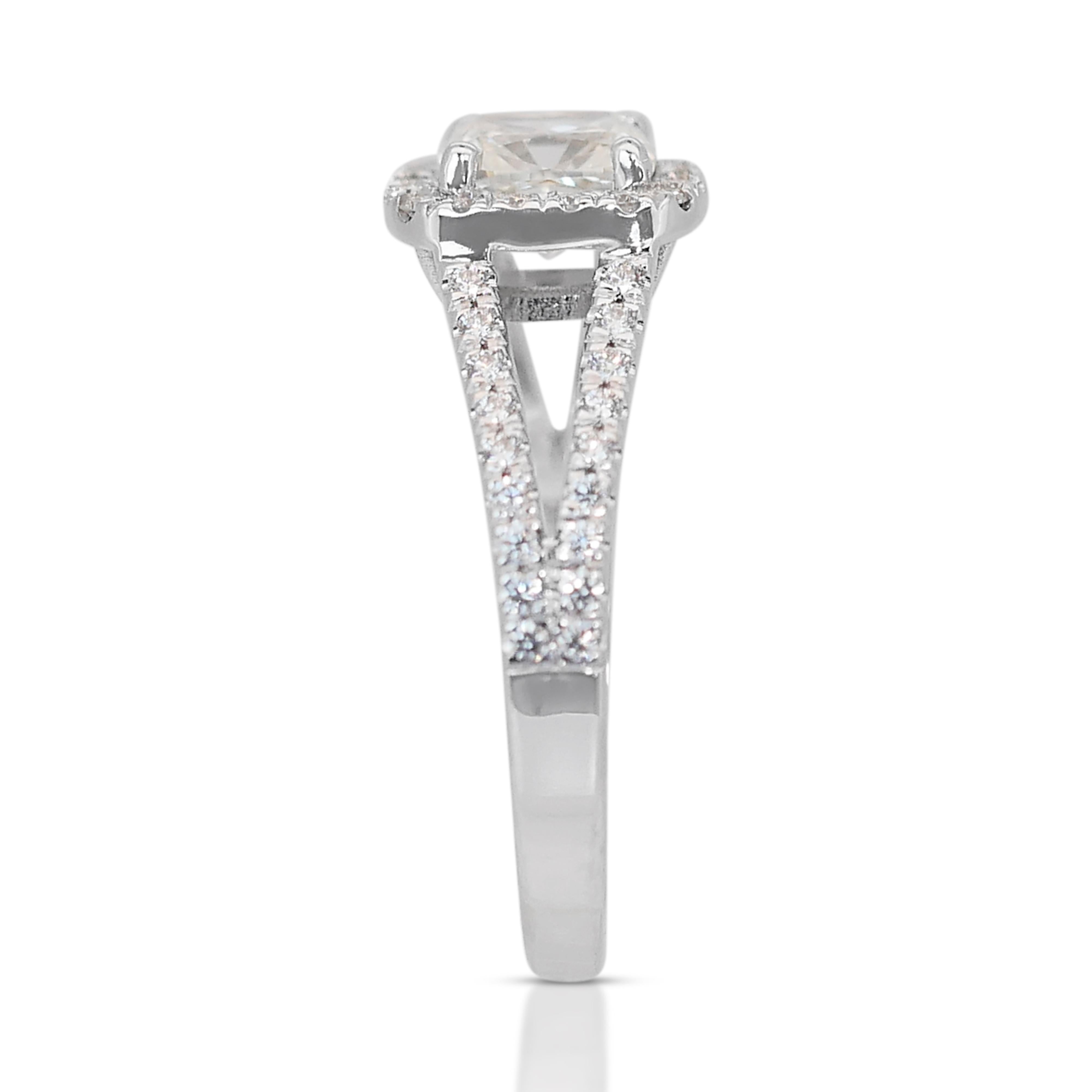 Sophisticated 1.41ct Triple Excellent Ideal Cut Diamonds Halo Ring For Sale 1