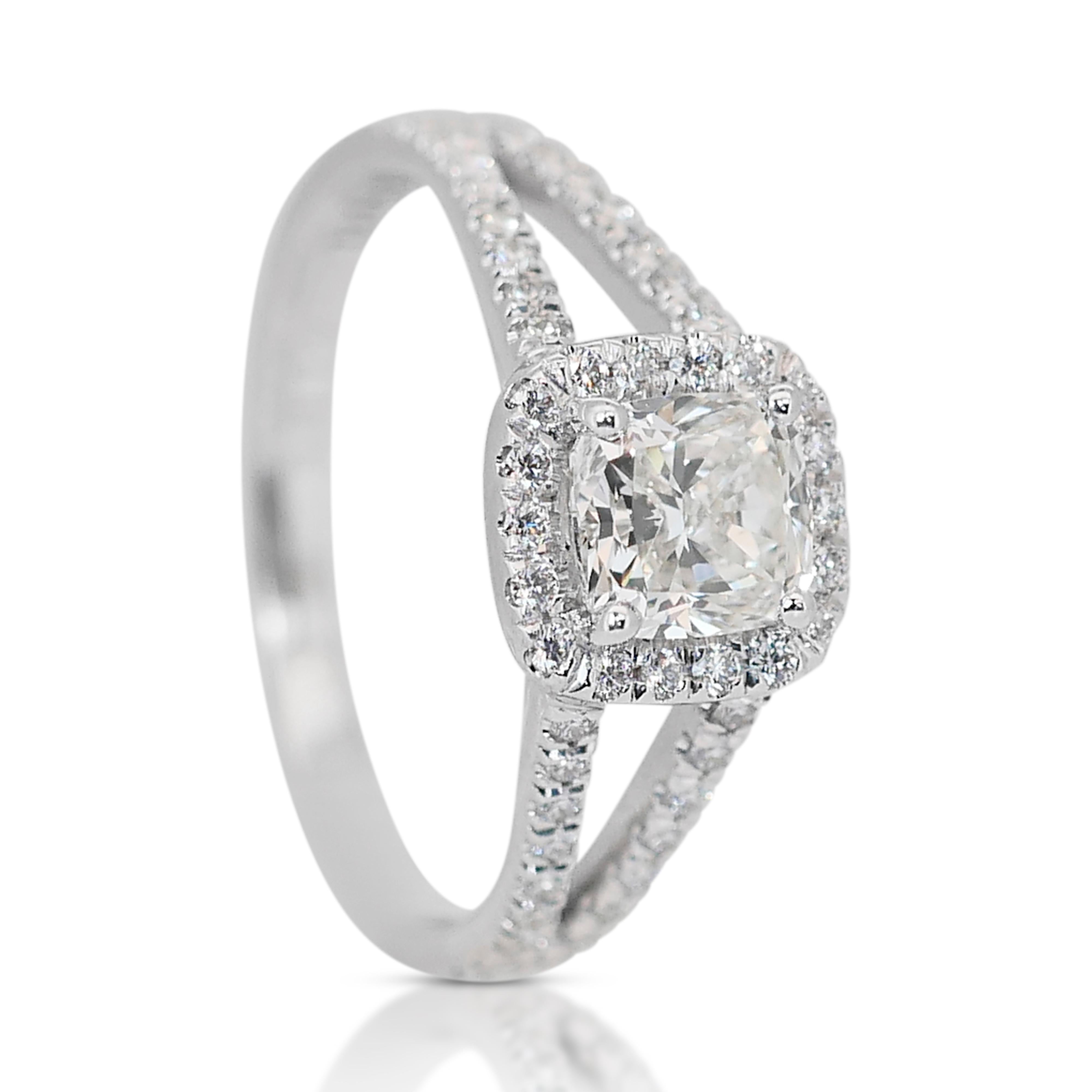 Sophisticated 1.41ct Triple Excellent Ideal Cut Diamonds Halo Ring For Sale 2