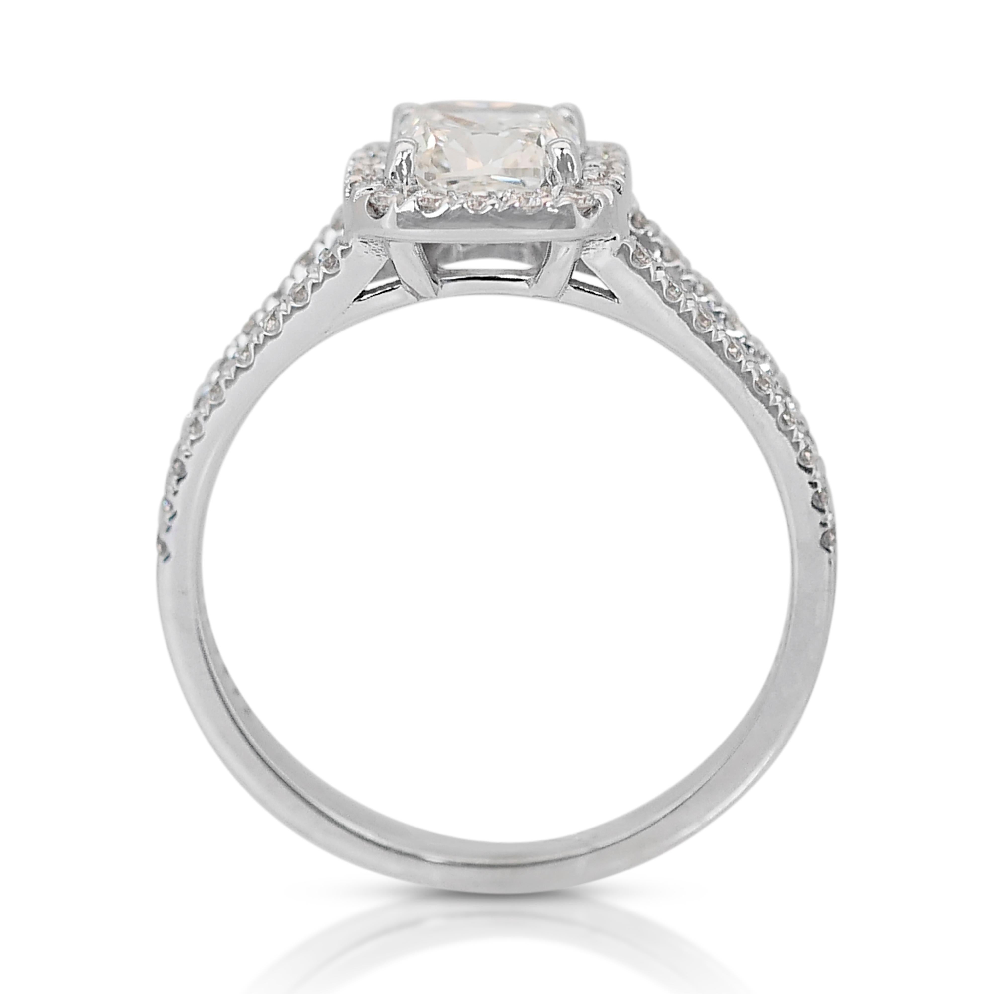 Sophisticated 1.41ct Triple Excellent Ideal Cut Diamonds Halo Ring For Sale 3
