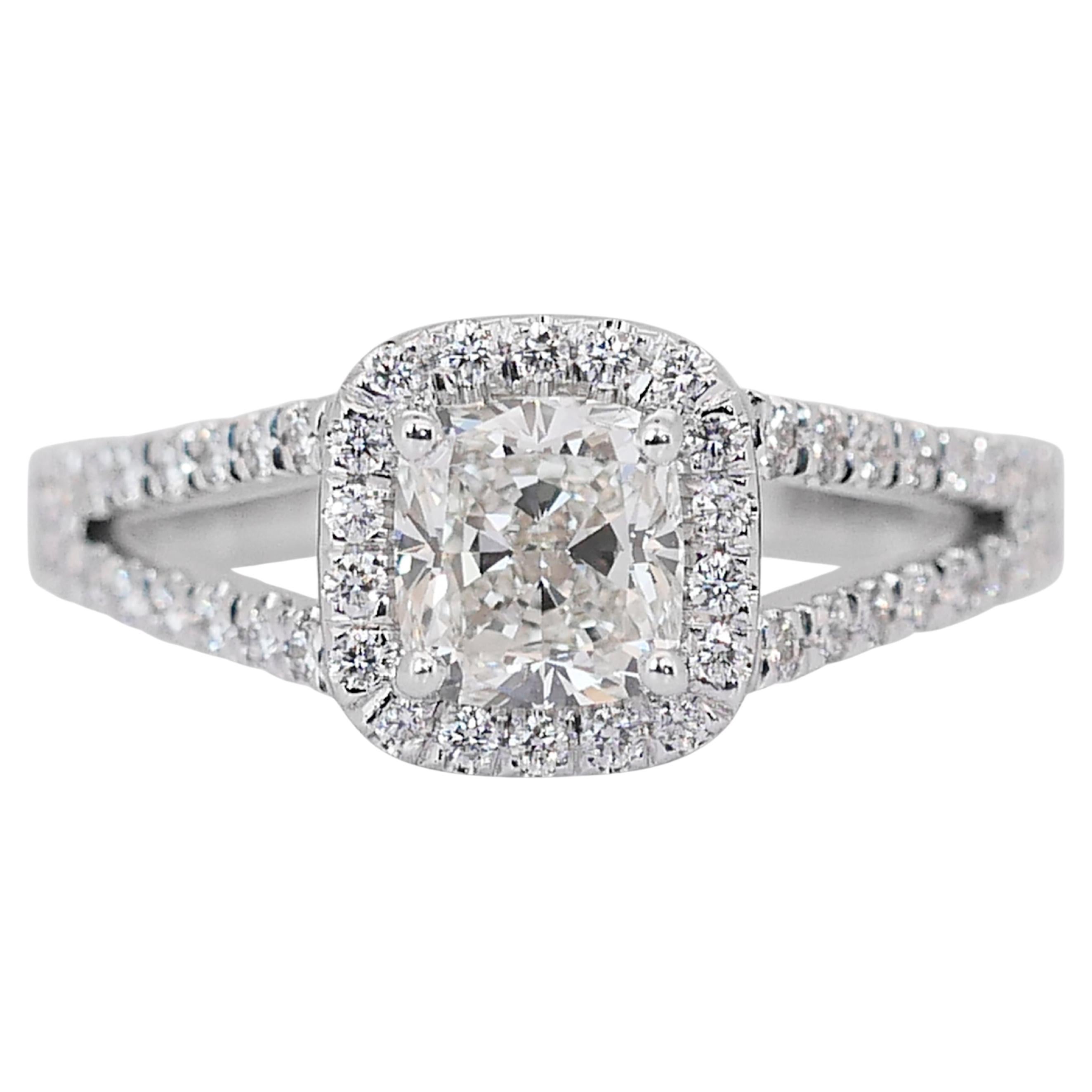 Sophisticated 1.41ct Triple Excellent Ideal Cut Diamonds Halo Ring