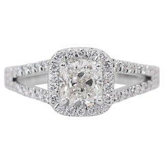Sophisticated 1.41ct Triple Excellent Ideal Cut Diamonds Halo Ring