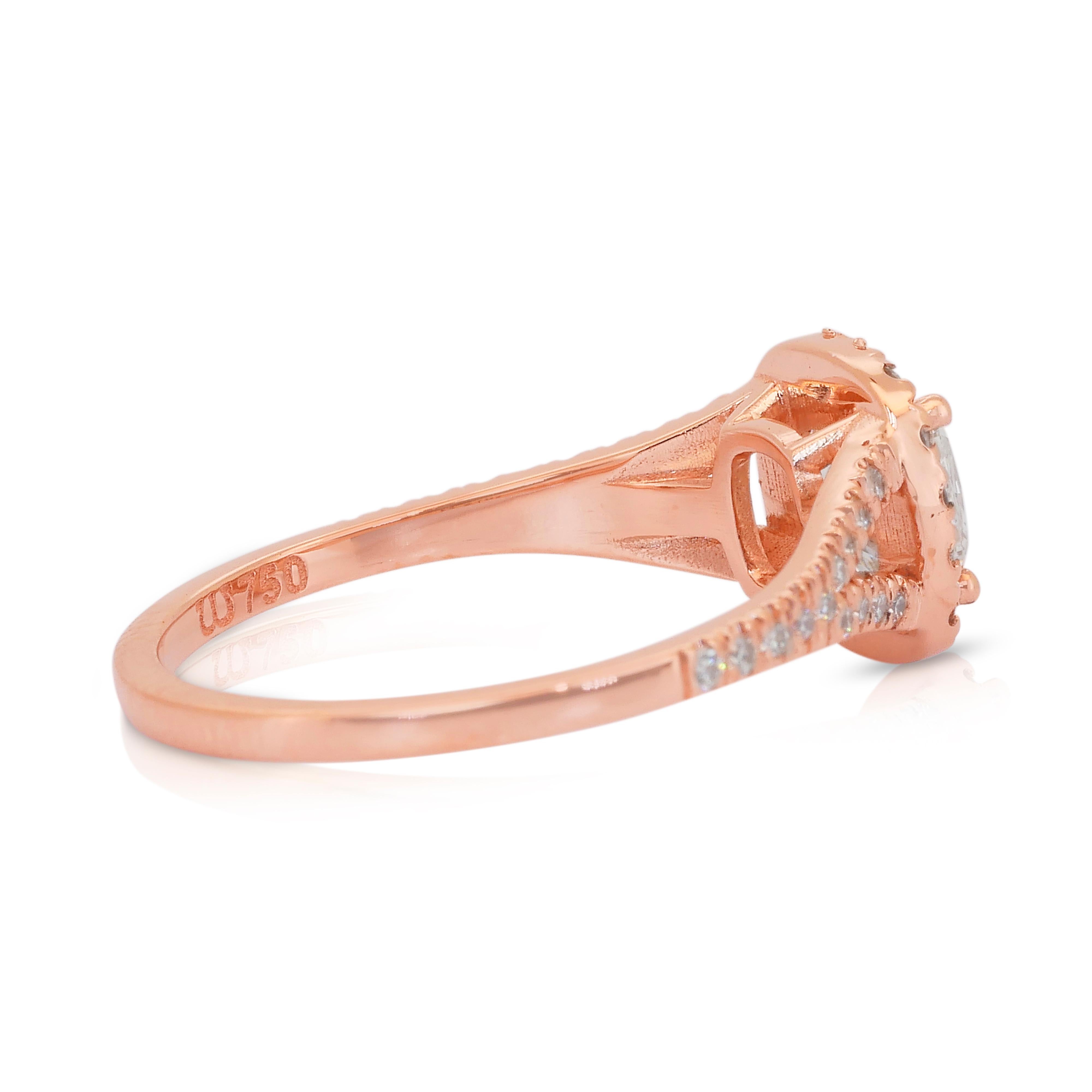 Sofisticato anello aureolato con 1,42 carati di diamanti in oro rosa 18 carati - Certificato IGI In condizioni Nuovo in vendita a רמת גן, IL