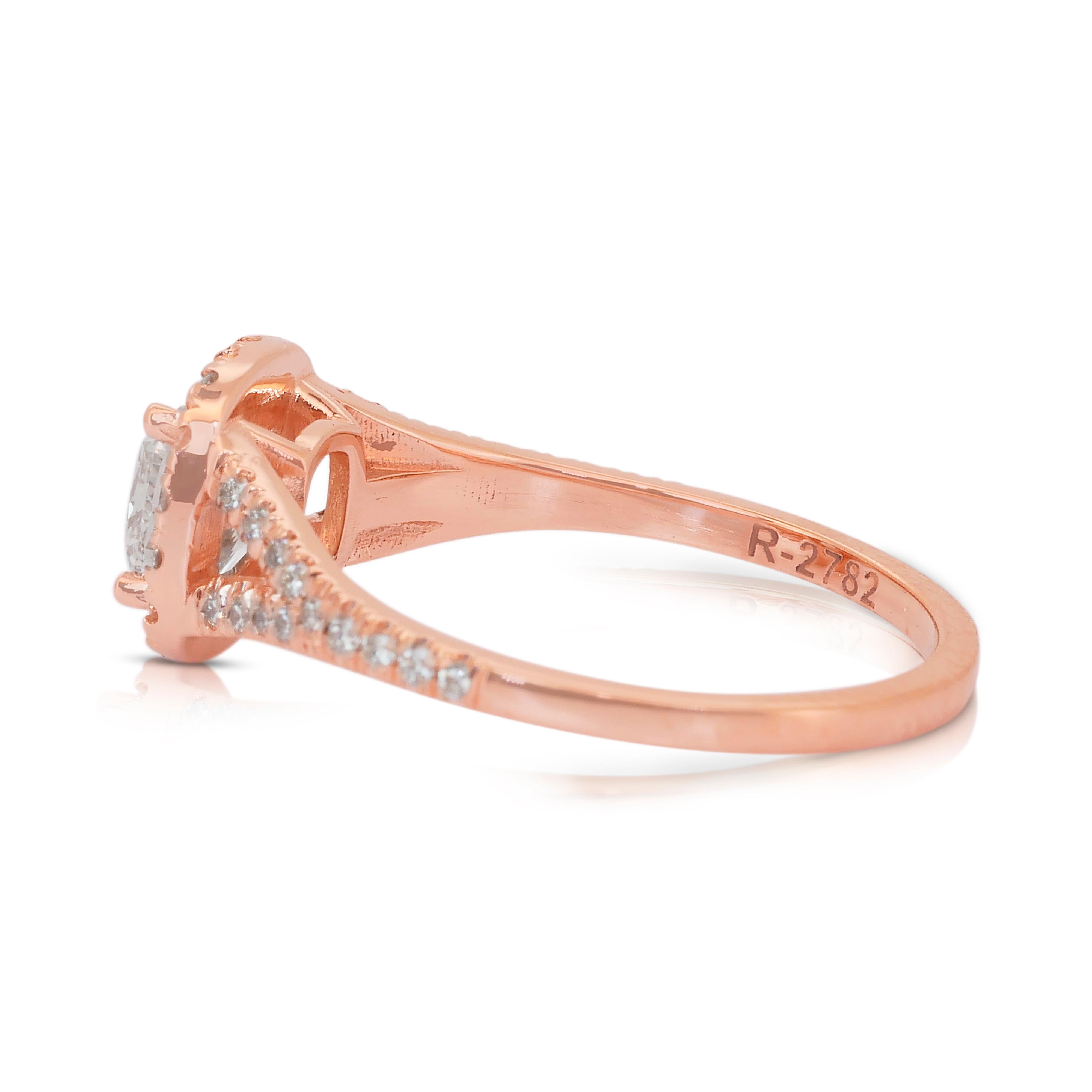 Donna Sofisticato anello aureolato con 1,42 carati di diamanti in oro rosa 18 carati - Certificato IGI in vendita