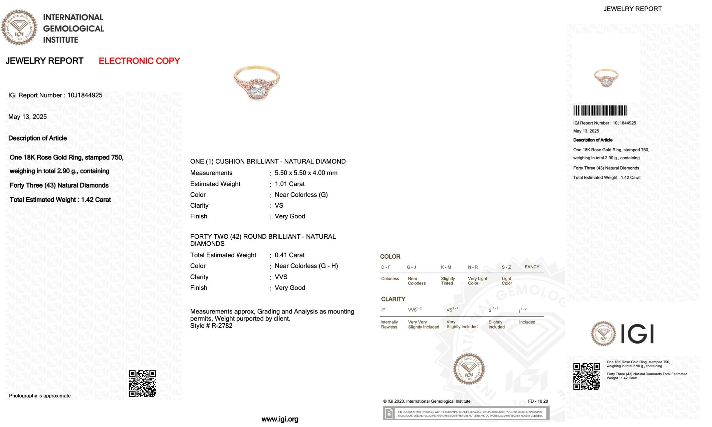 Sofisticato anello aureolato con 1,42 carati di diamanti in oro rosa 18 carati - Certificato IGI in vendita 1