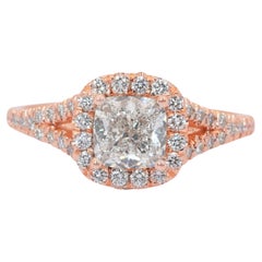 Sophisticated 1.42ct Diamonds Halo Ring in 18k Rose Gold - IGI Certified