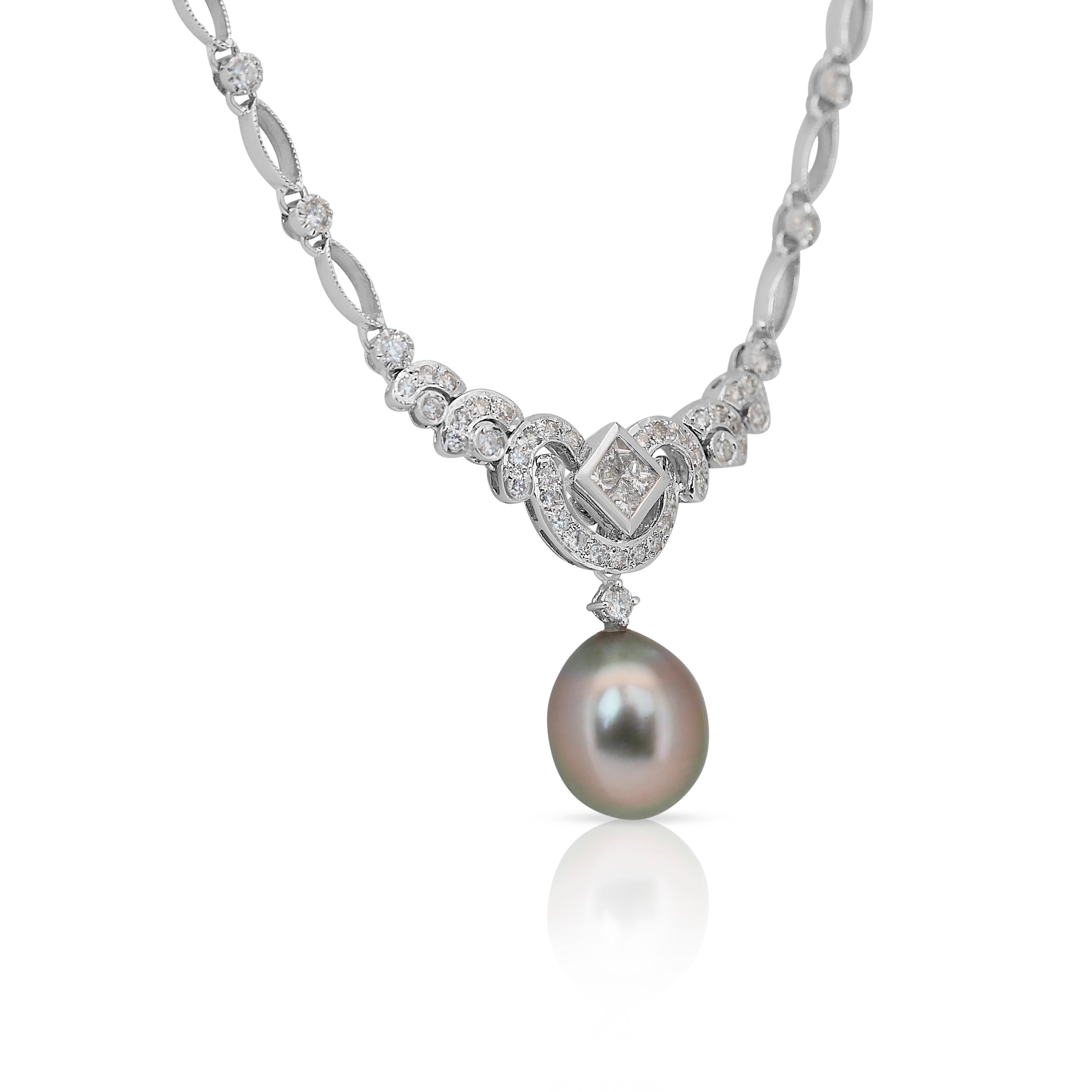 Sofisticata collana di perle coltivate e diamanti naturali da 1,46 ct. In condizioni Nuovo in vendita a רמת גן, IL