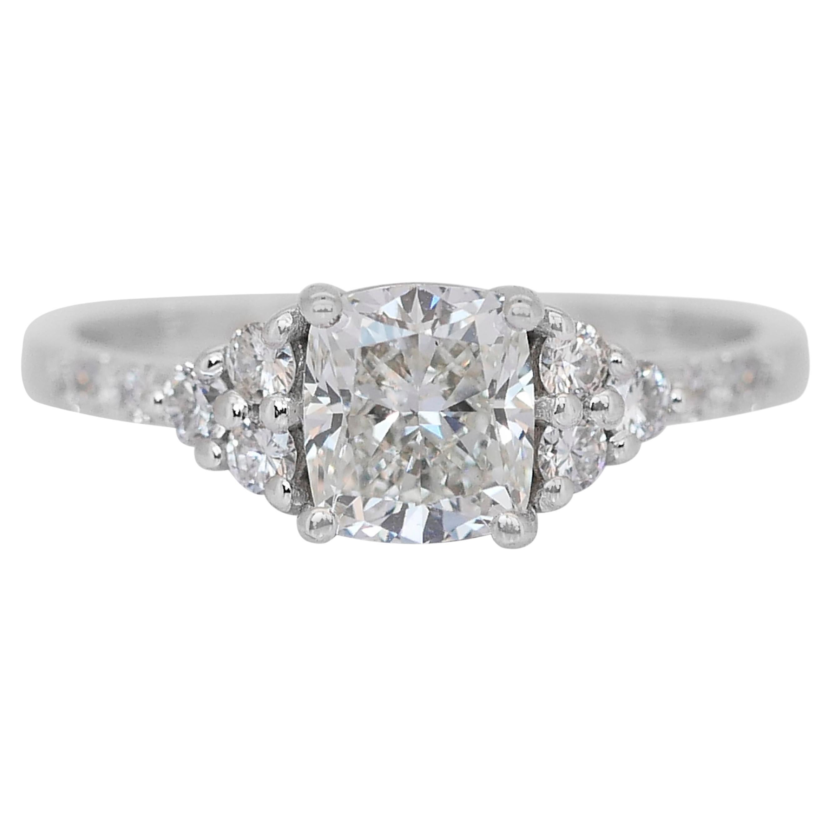 Sophisticated 1.46ct Diamonds Pave Ring in 14k White Gold - IGI Certified