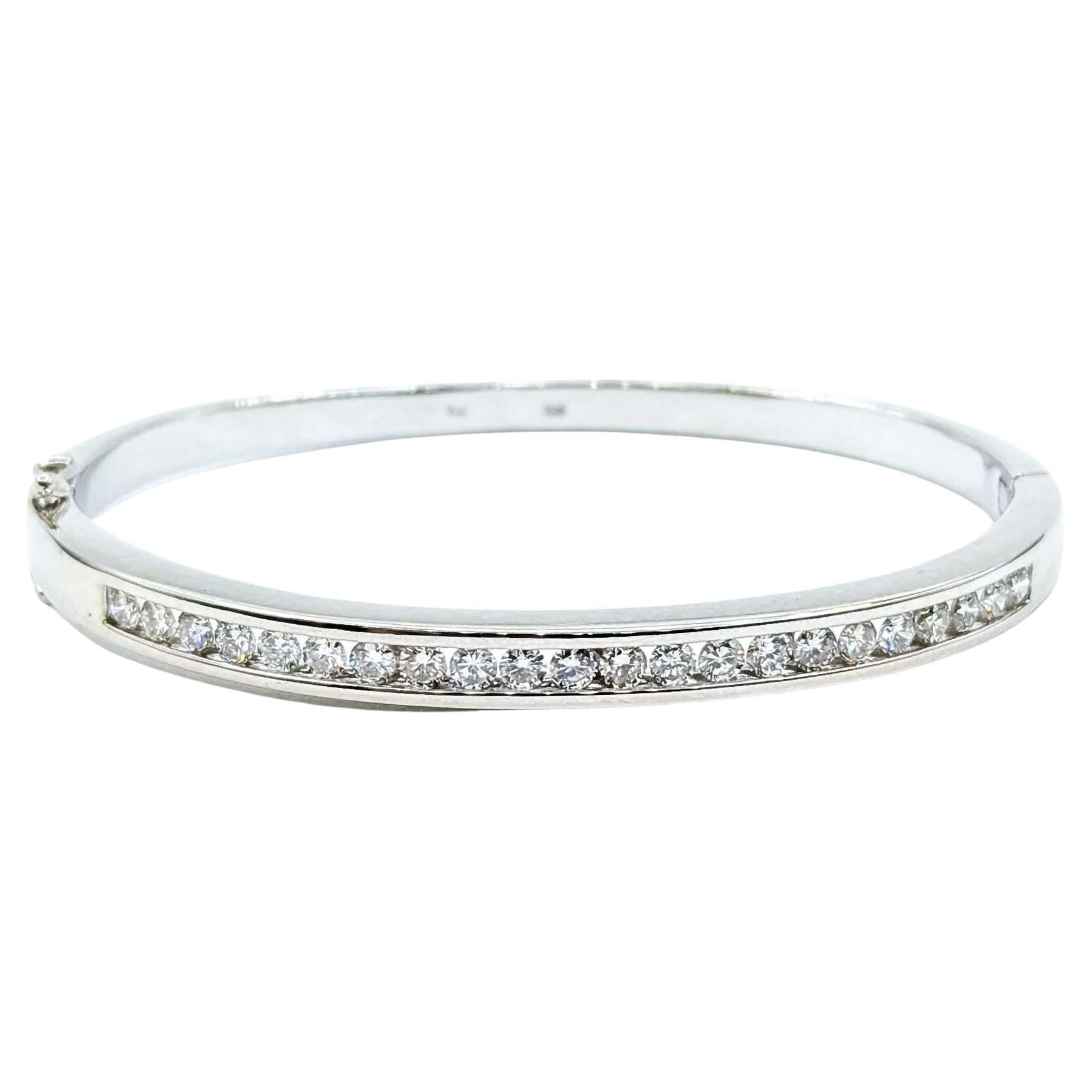 Sophisticated 14k White Gold Diamond Hinged Bangle For Sale