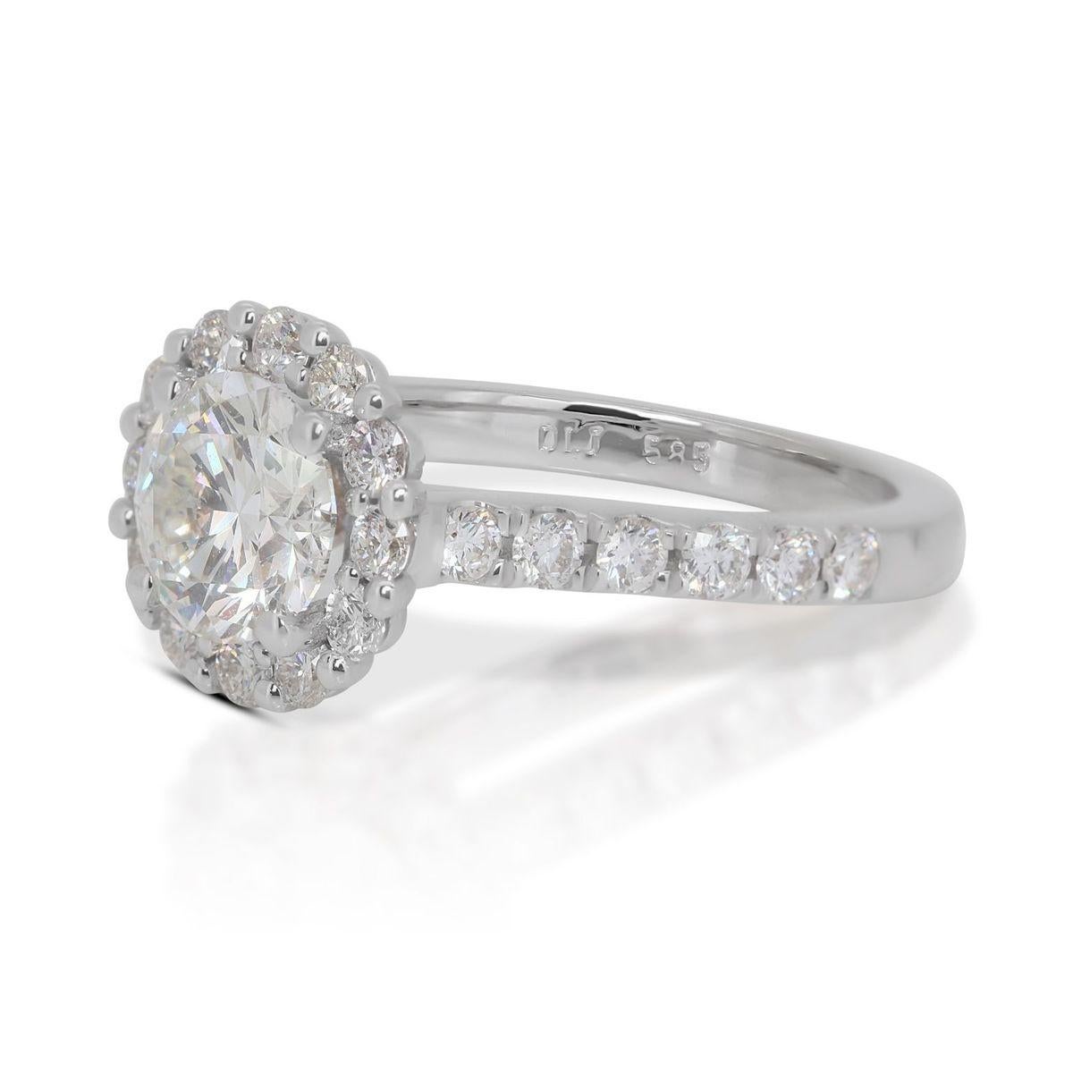 Women's Sophisticated 14k White Gold Halo Ring w/ 1.43 Carat Natural Diamonds