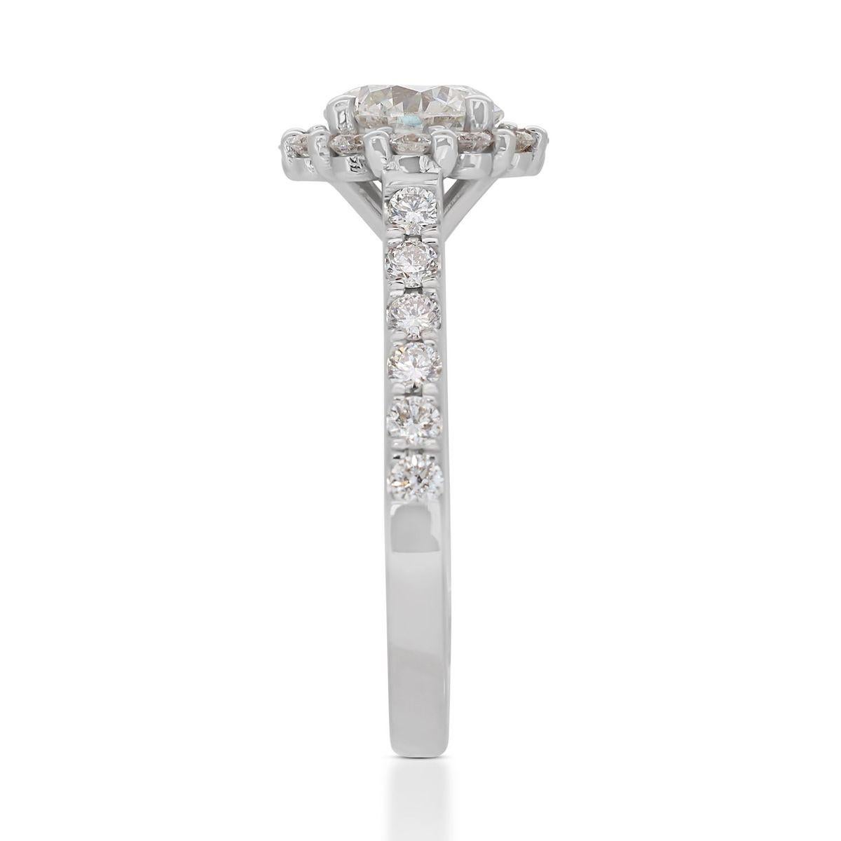 Sophisticated 14k White Gold Halo Ring w/ 1.43 Carat Natural Diamonds 1