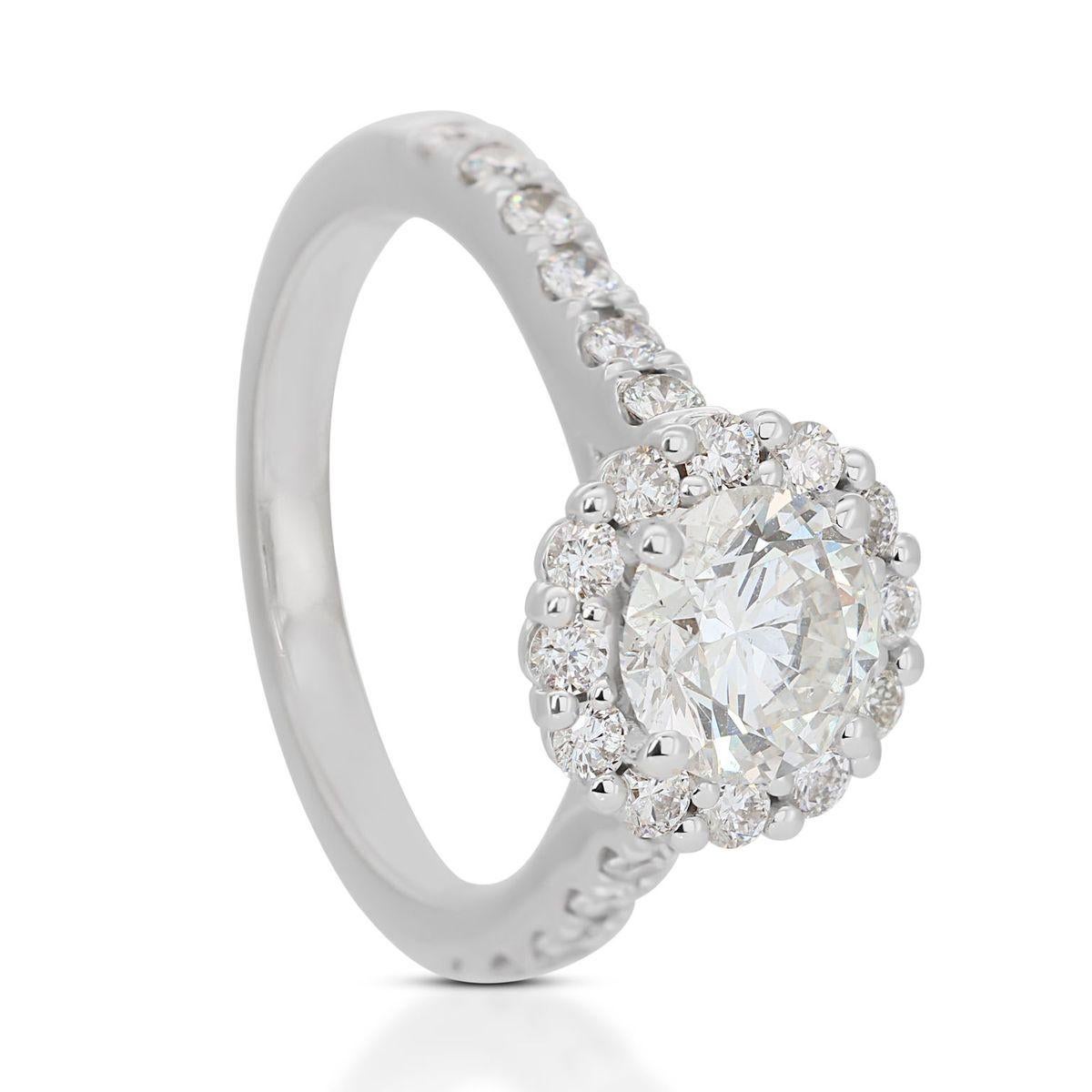 Sophisticated 14k White Gold Halo Ring w/ 1.43 Carat Natural Diamonds 2