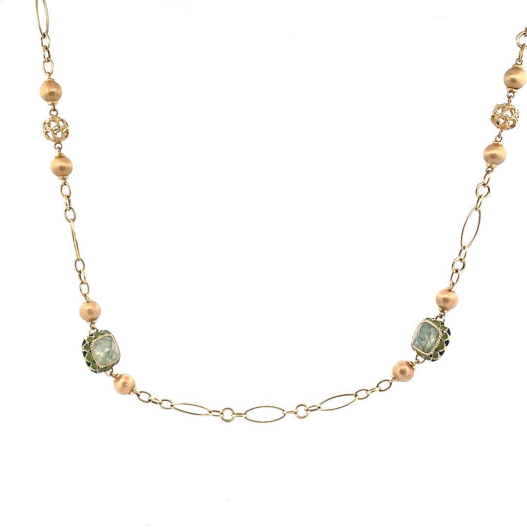 Sophisticated 14K Yellow Gold Two-Station Necklace with Jade

Make a statement with this elegant two-station necklace, crafted from lustrous 14K yellow gold. The necklace features two stunning jades, totaling 23.25 grams in weight, which are