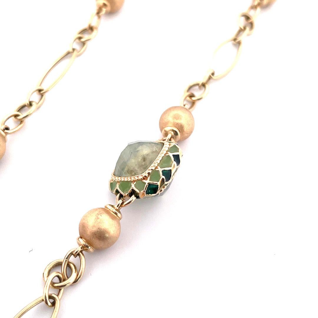 Mixed Cut Sophisticated 14k Yellow Gold Two-Station Necklace with Jade For Sale