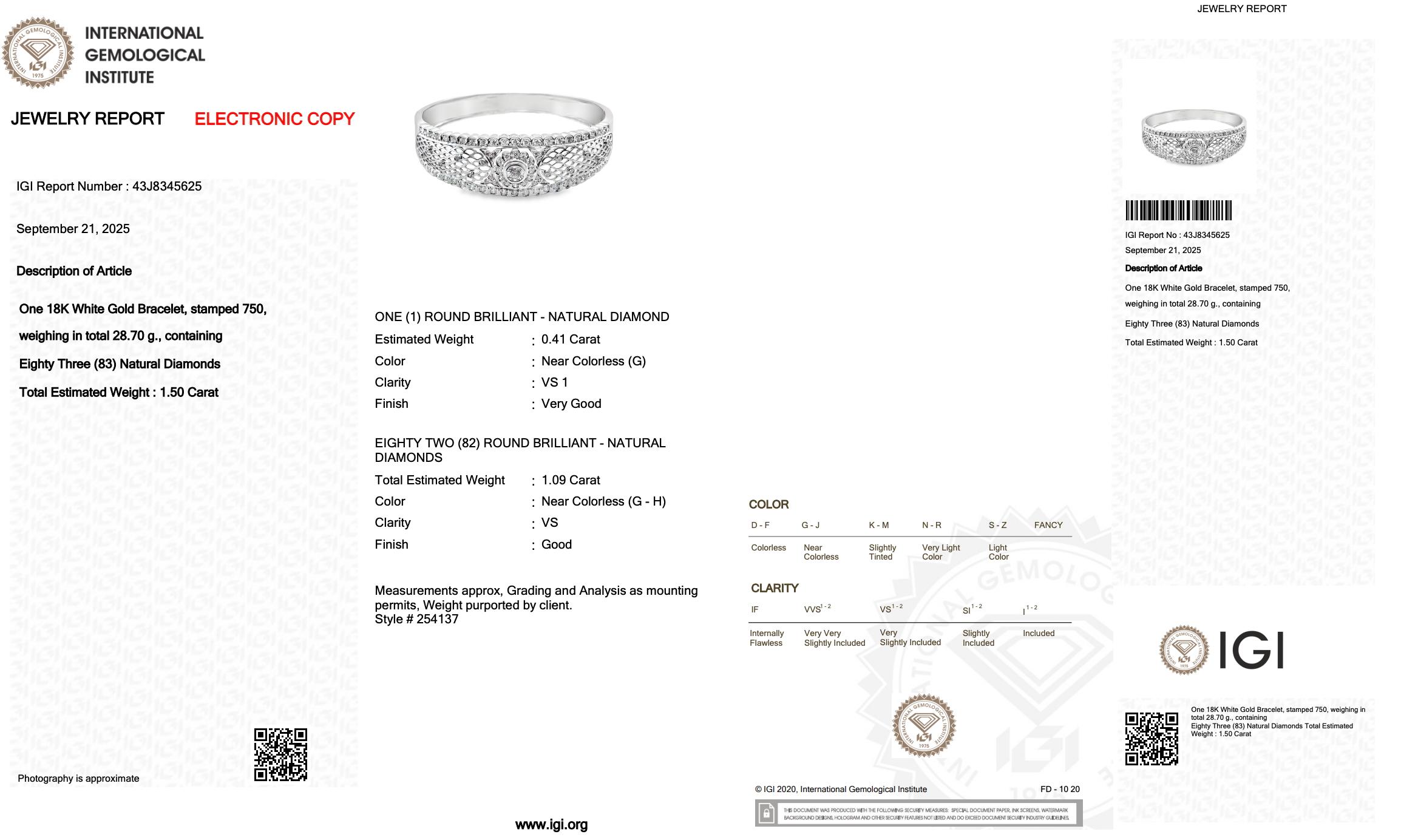 Bracelet sophistiqué en or blanc 18 carats de 1,50 ct de diamants - certifié IGI Pour femmes en vente