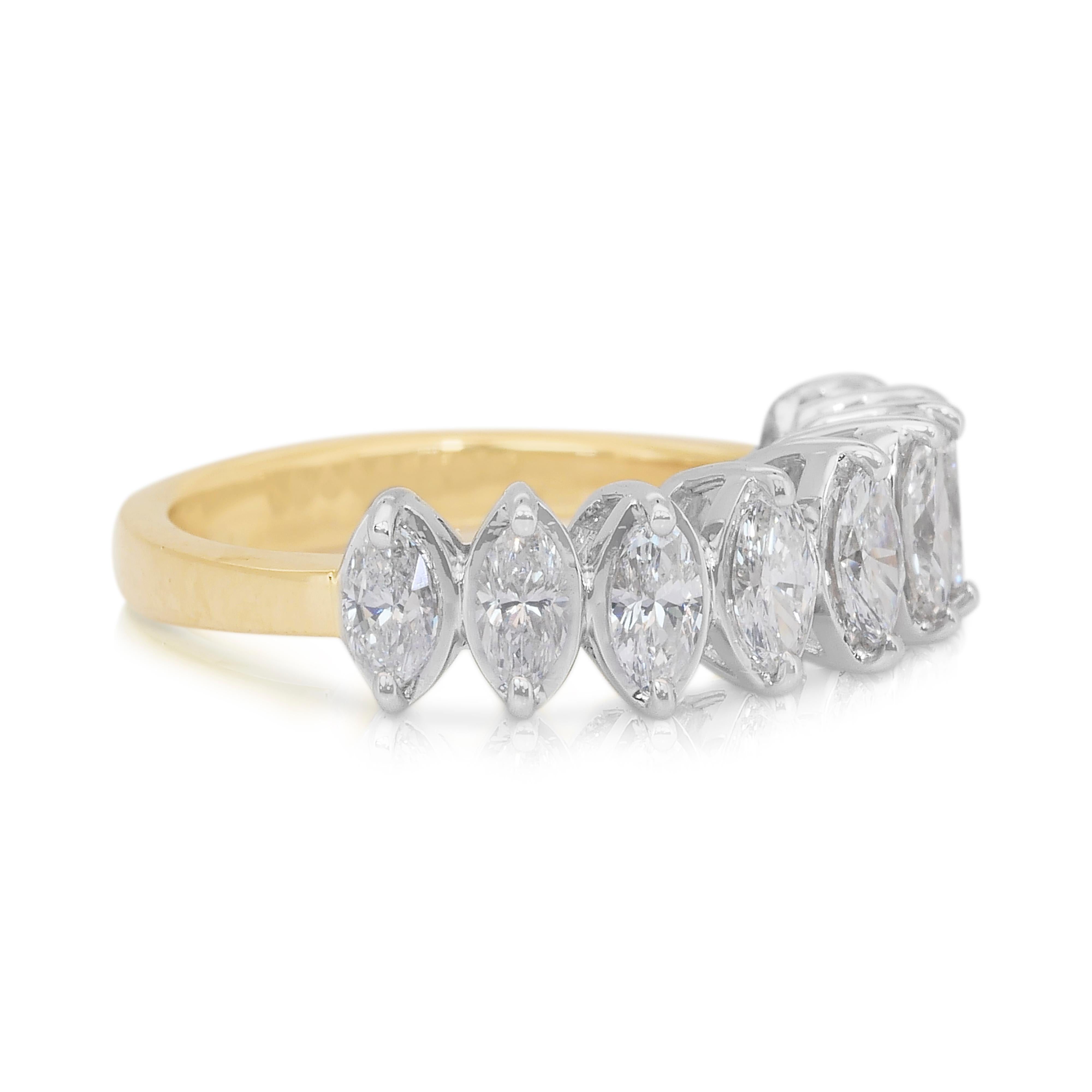 Marquise Cut Sophisticated 1.63ct Diamonds Ring in 18k White & Yellow Gold - IGI Certified For Sale