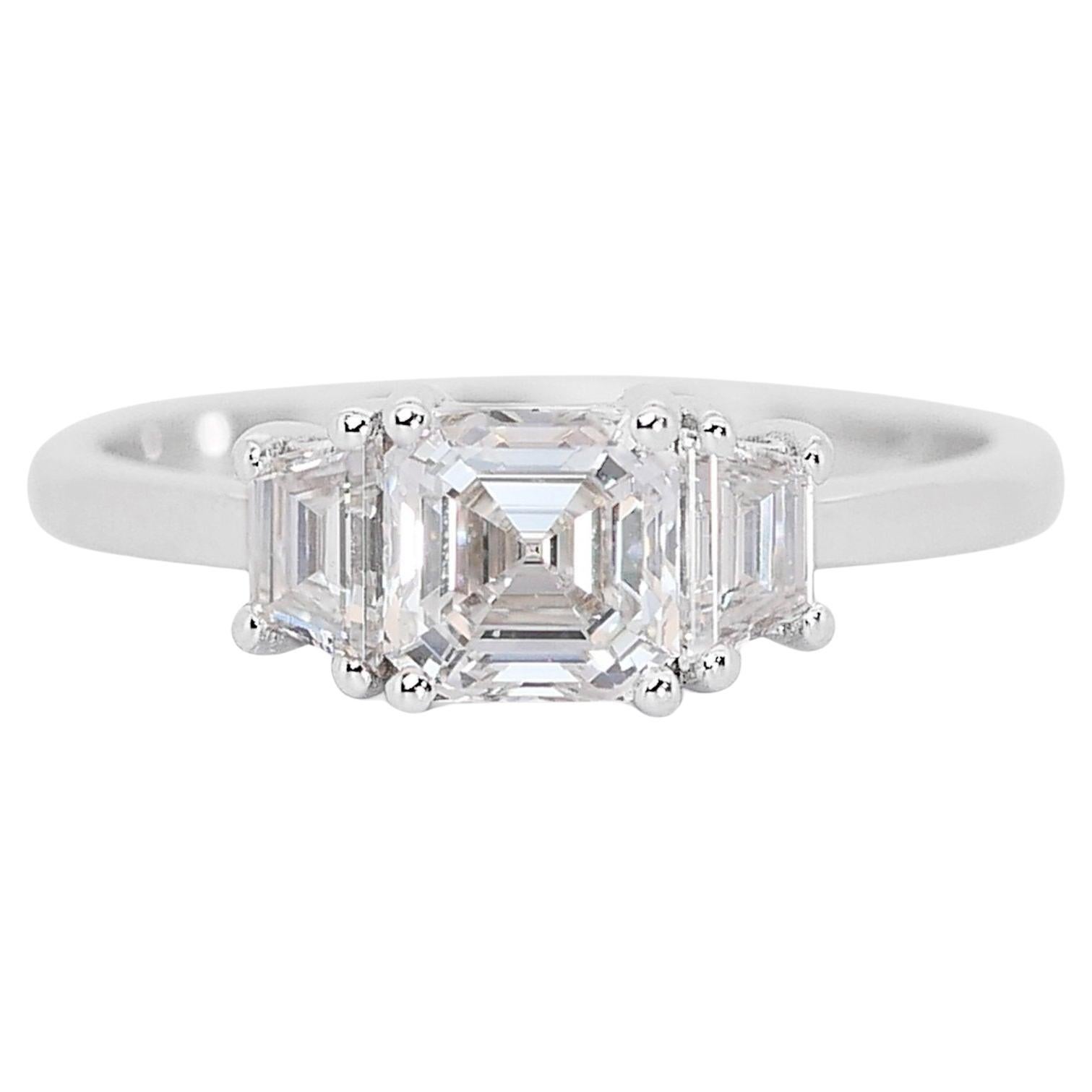 Sophisticated 1.64ct Diamond 3-Stone Ring in 18k White Gold - GIA Certified For Sale