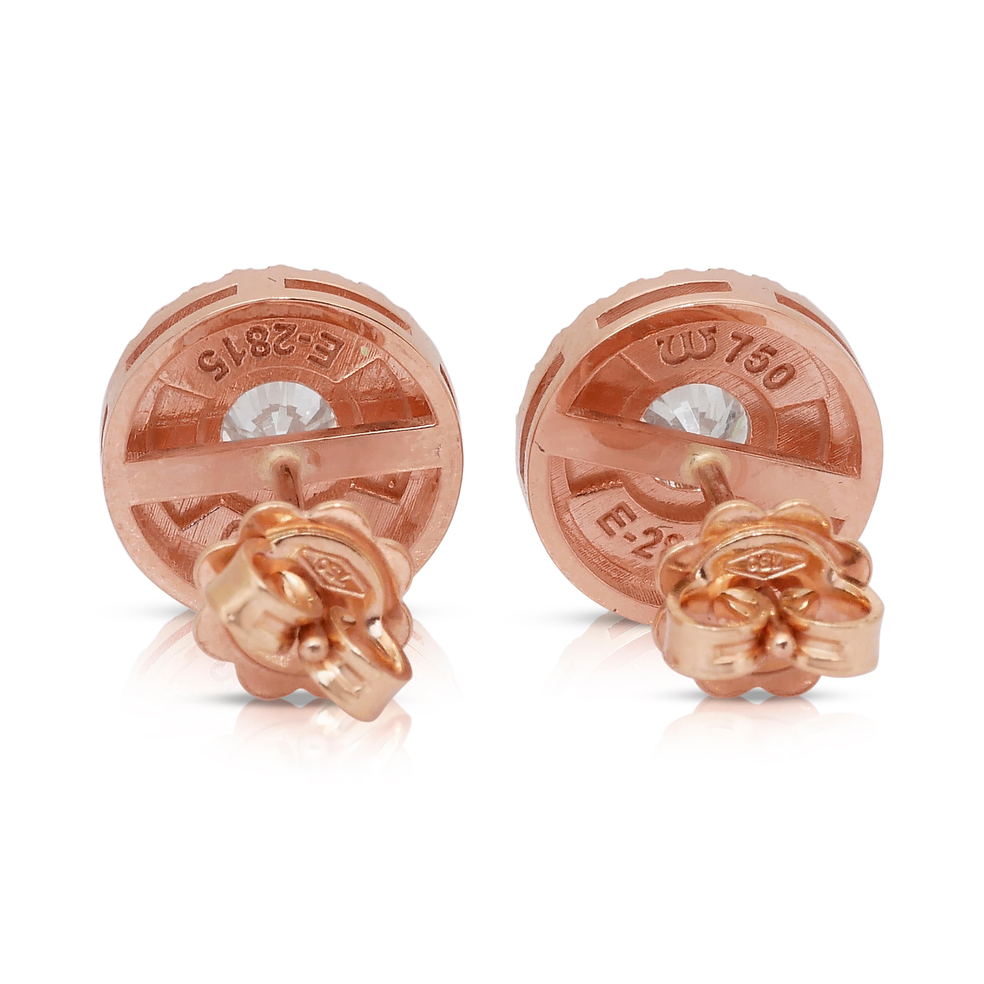 Donna Sophisticated 1.65ct Diamonds Double Halo Stud Earrings in 18k Rose Gold in vendita