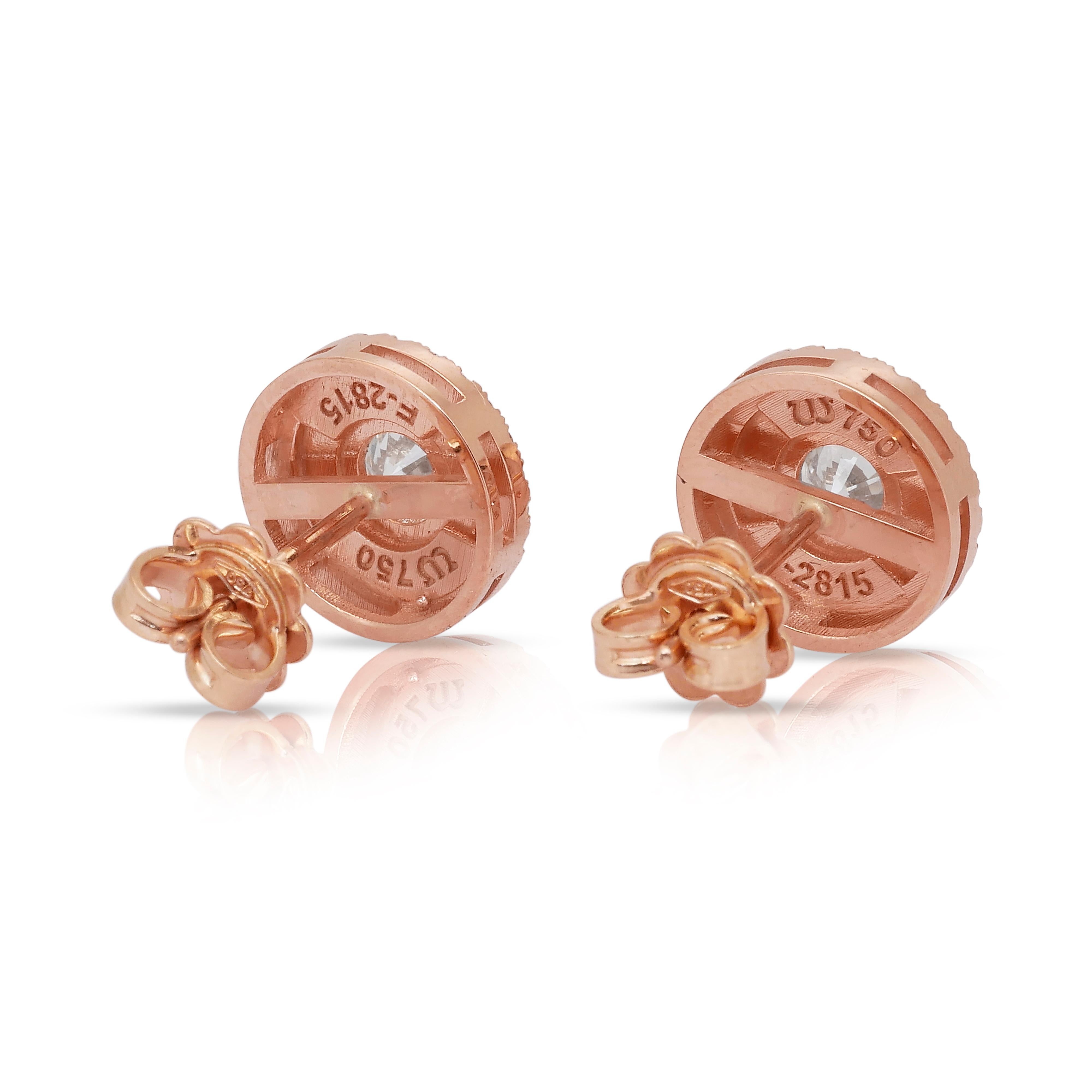 Sophisticated 1.65ct Diamonds Double Halo Stud Earrings in 18k Rose Gold in vendita 2