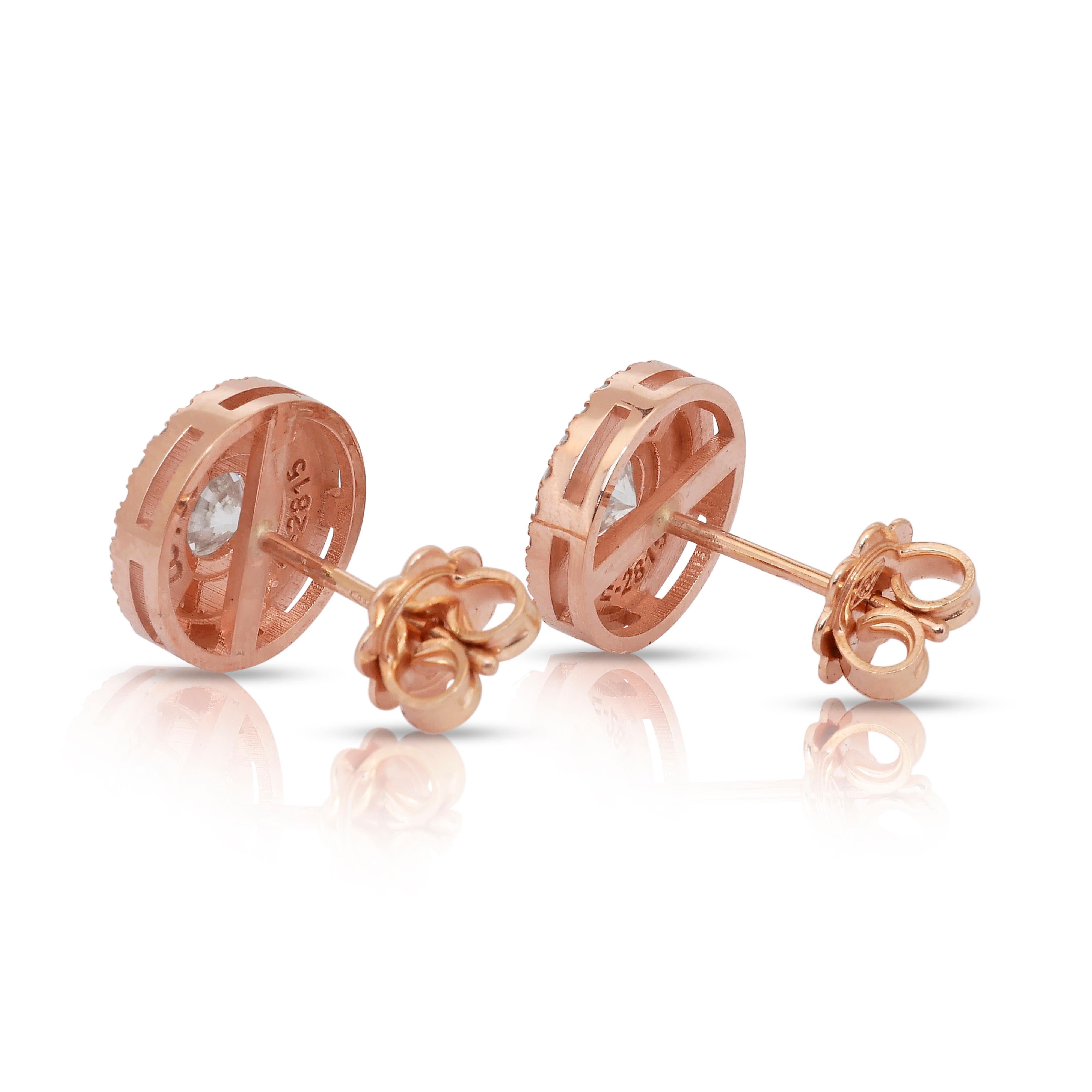 Sophisticated 1.65ct Diamonds Double Halo Stud Earrings in 18k Rose Gold in vendita 3