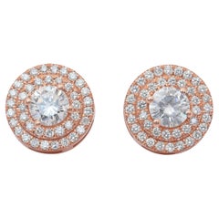 Sophisticated 1.65ct Diamonds Double Halo Stud Earrings in 18k Rose Gold