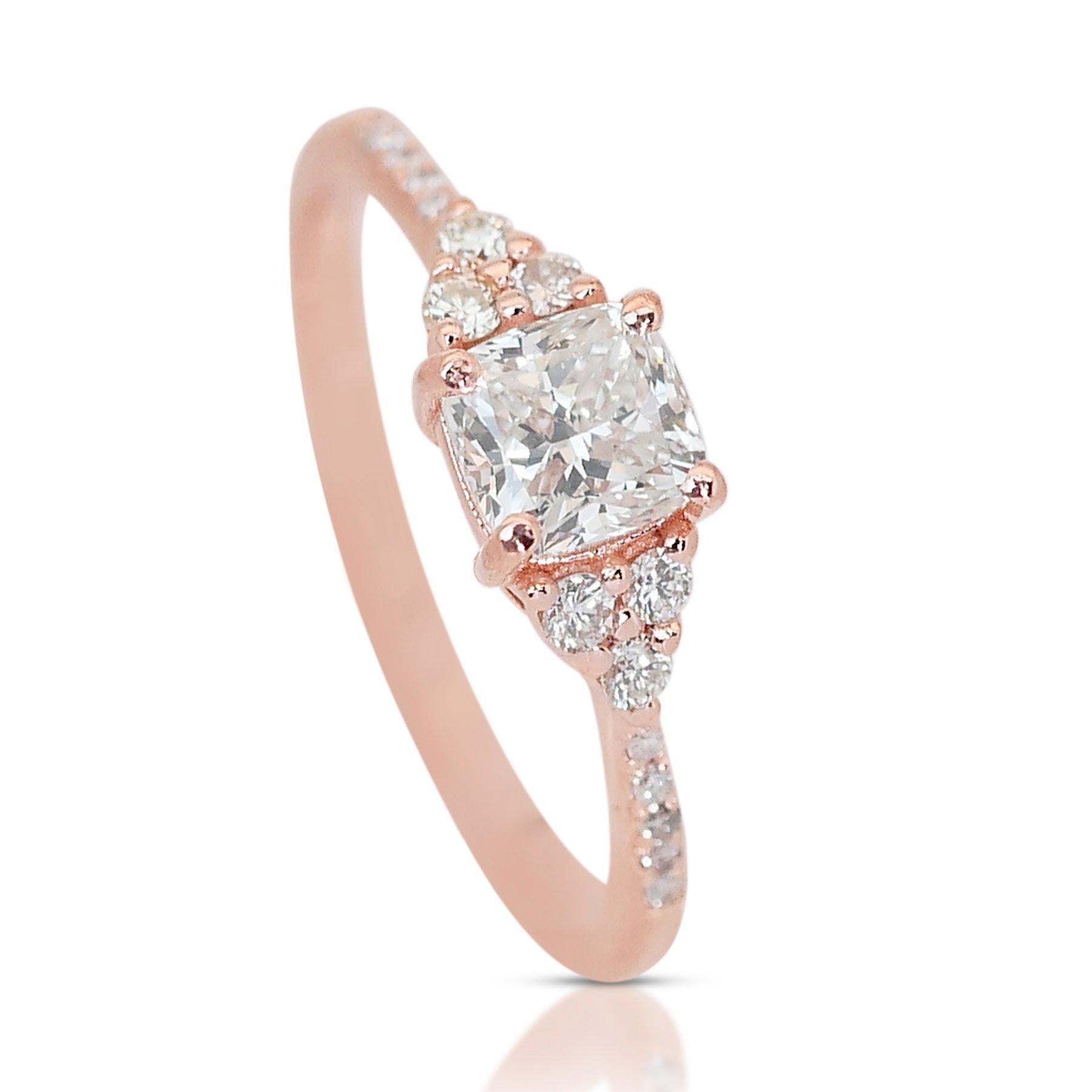 Sophisticated 1.65ct Diamonds Pave Ring in 14k Rose Gold - GIA Certified

Embrace timeless elegance with this captivating 1.65-carat diamond ring, crafted from the warm hues of 14k rose gold. At its core, a 1.50-carat cushion-cut diamond shines