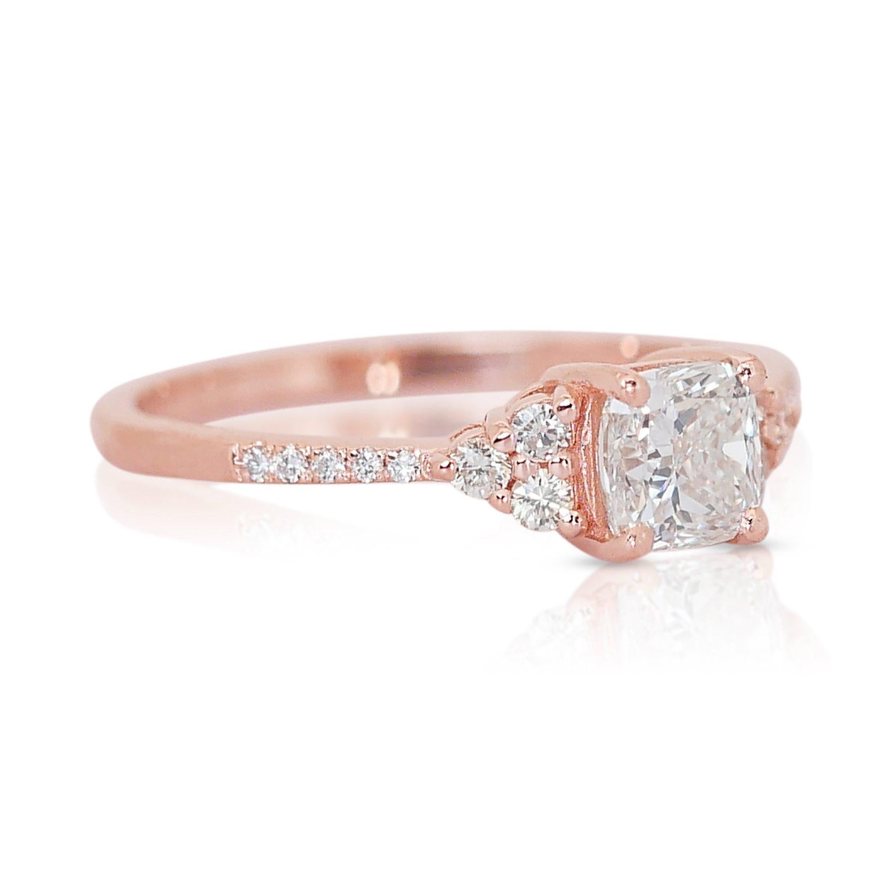 Cushion Cut Sophisticated 1.65ct Diamonds Pave Ring in 14k Rose Gold - GIA Certified For Sale