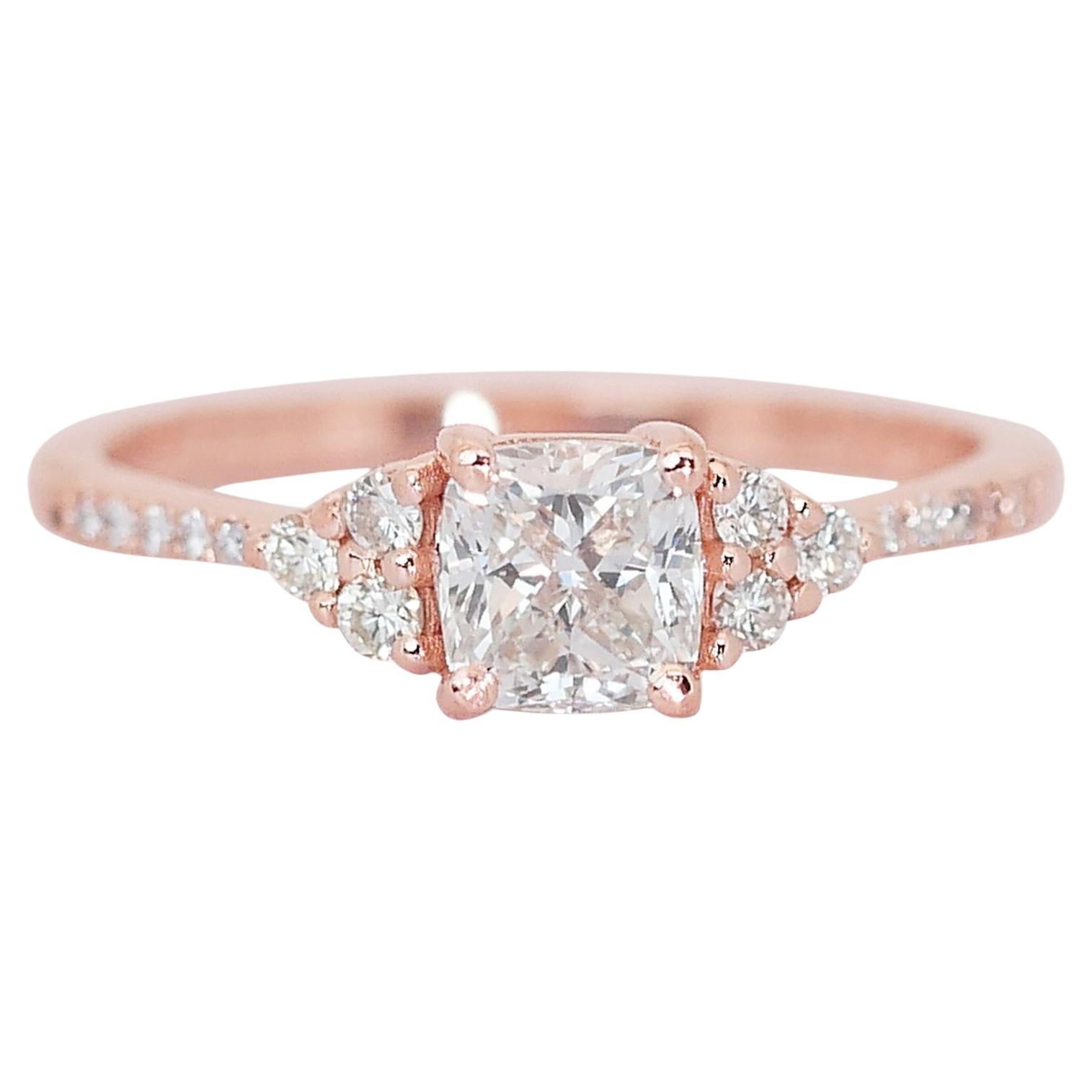 Sophisticated 1.65ct Diamonds Pave Ring in 14k Rose Gold - GIA Certified For Sale