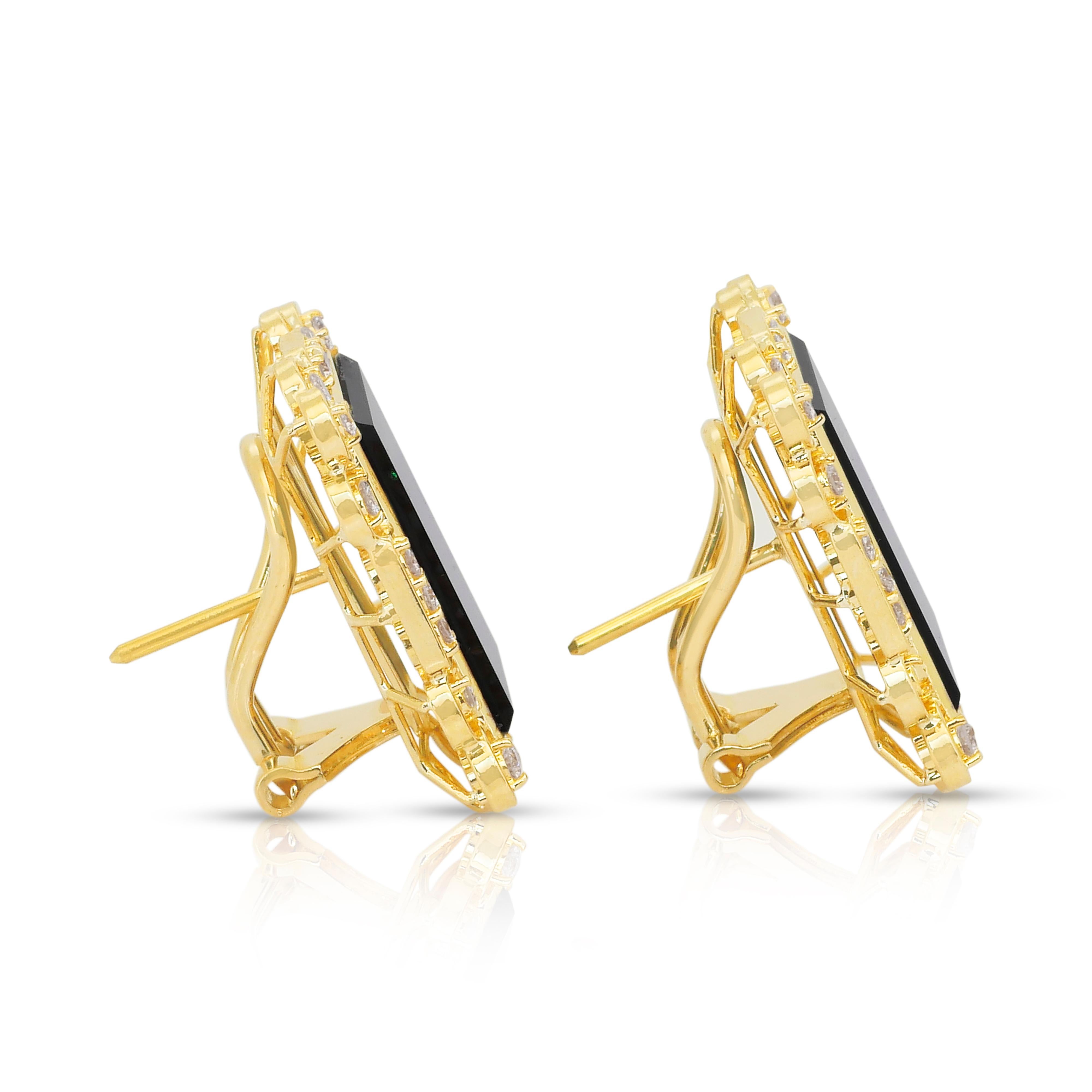 Taille ronde Boucles d'oreilles sophistiquées en or jaune 18k avec onyx et diamants de 17,36ct en vente