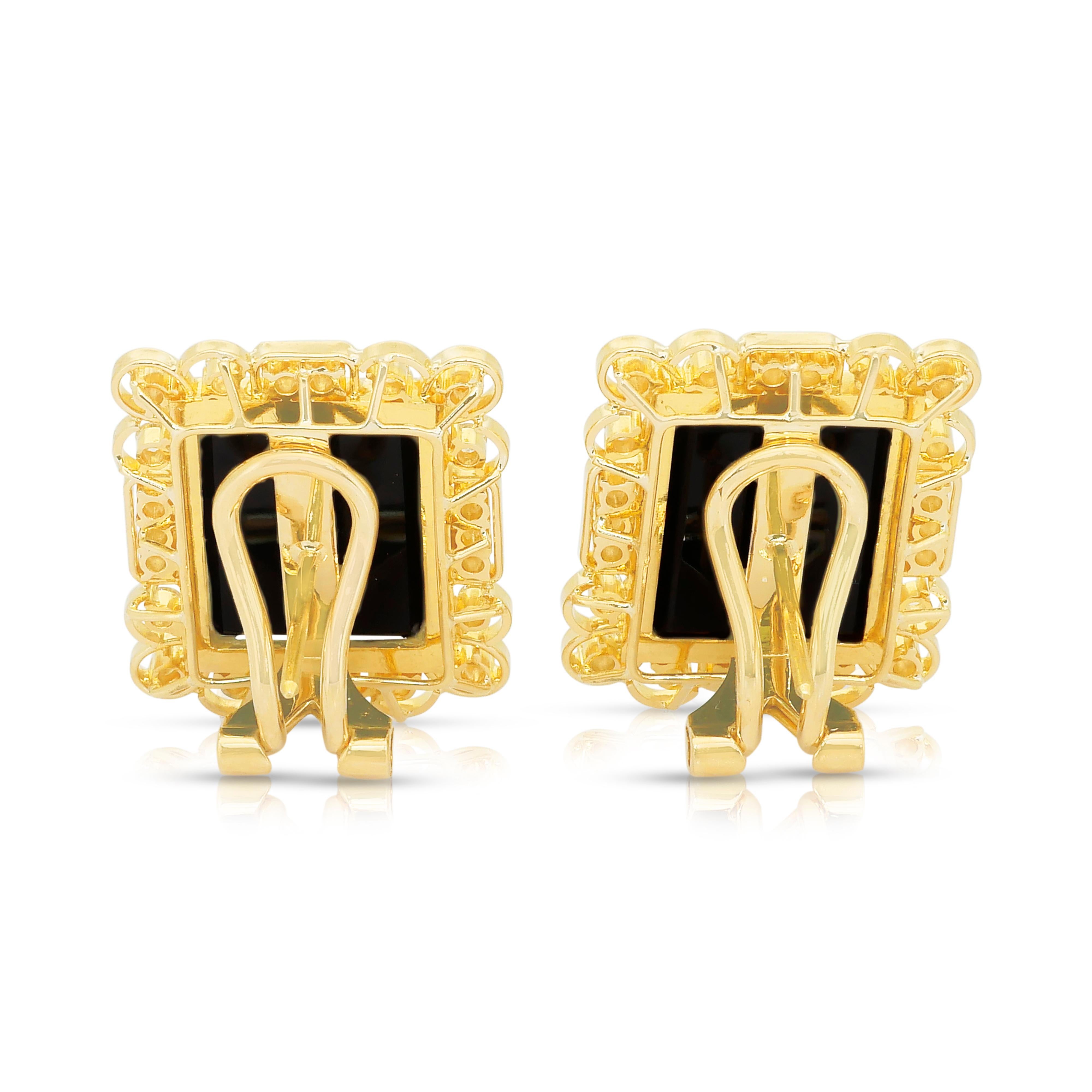 Boucles d'oreilles sophistiquées en or jaune 18k avec onyx et diamants de 17,36ct Neuf - En vente à רמת גן, IL