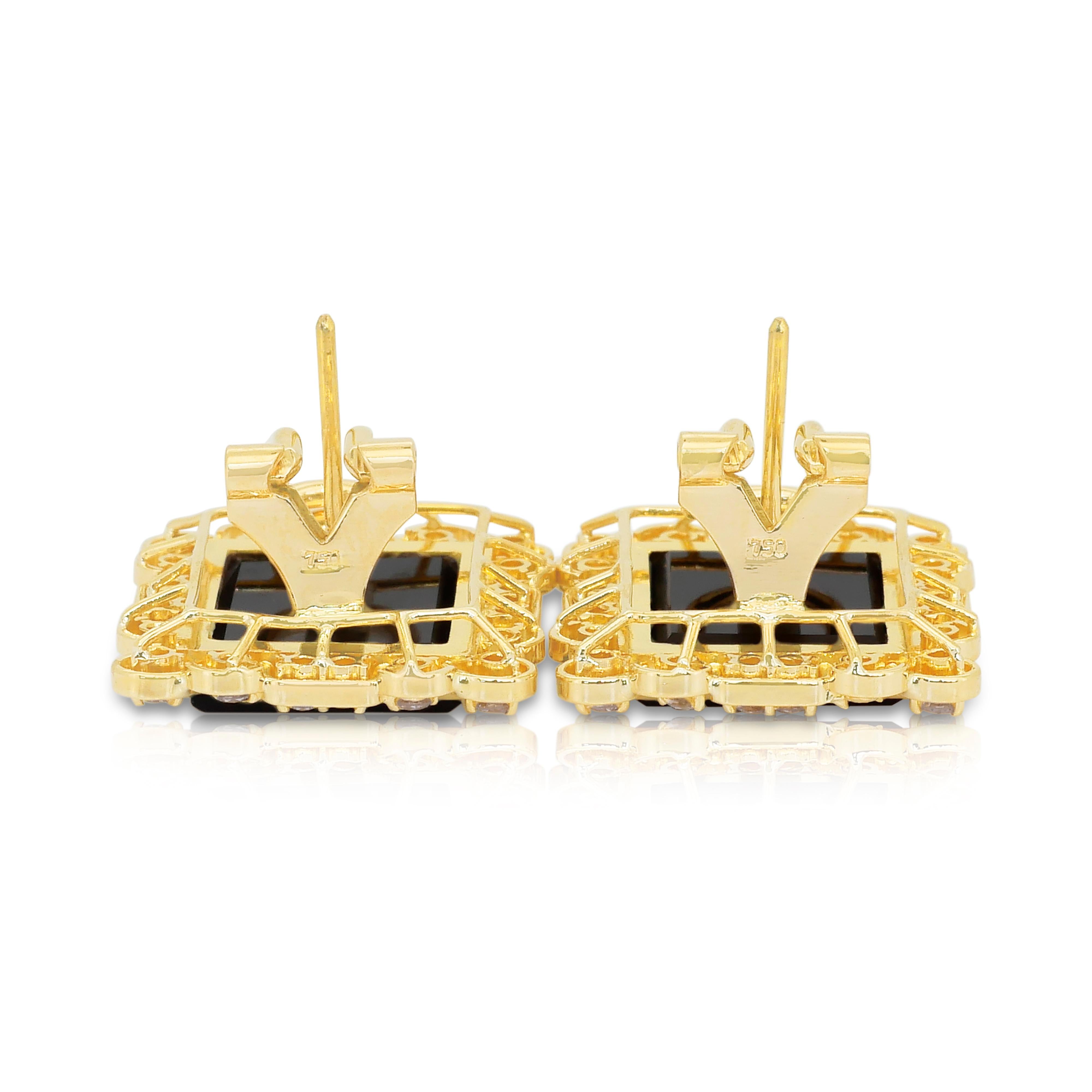 Boucles d'oreilles sophistiquées en or jaune 18k avec onyx et diamants de 17,36ct en vente 1