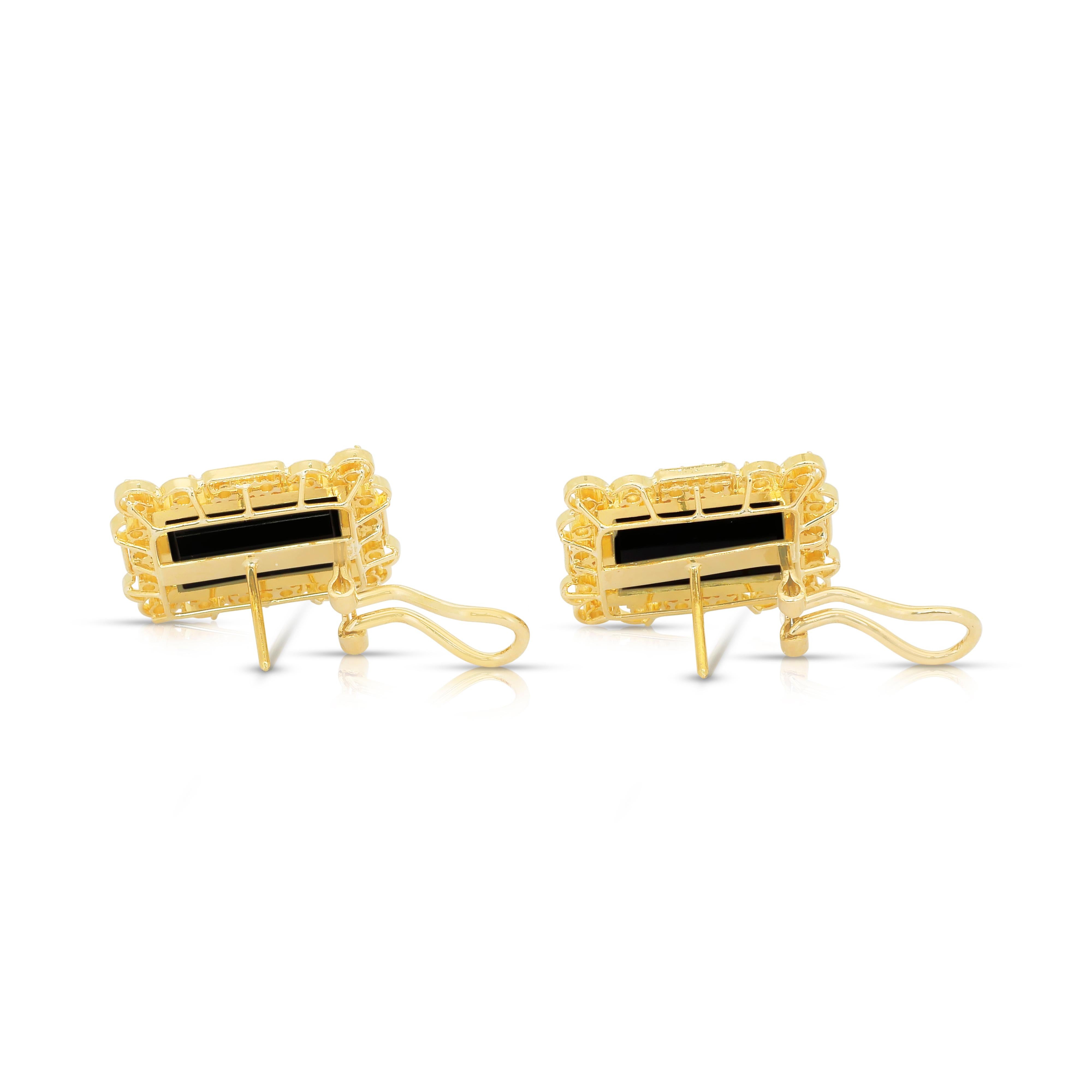 Boucles d'oreilles sophistiquées en or jaune 18k avec onyx et diamants de 17,36ct en vente 2