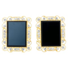 Boucles d'oreilles sophistiquées en or jaune 18k avec onyx et diamants de 17,36ct