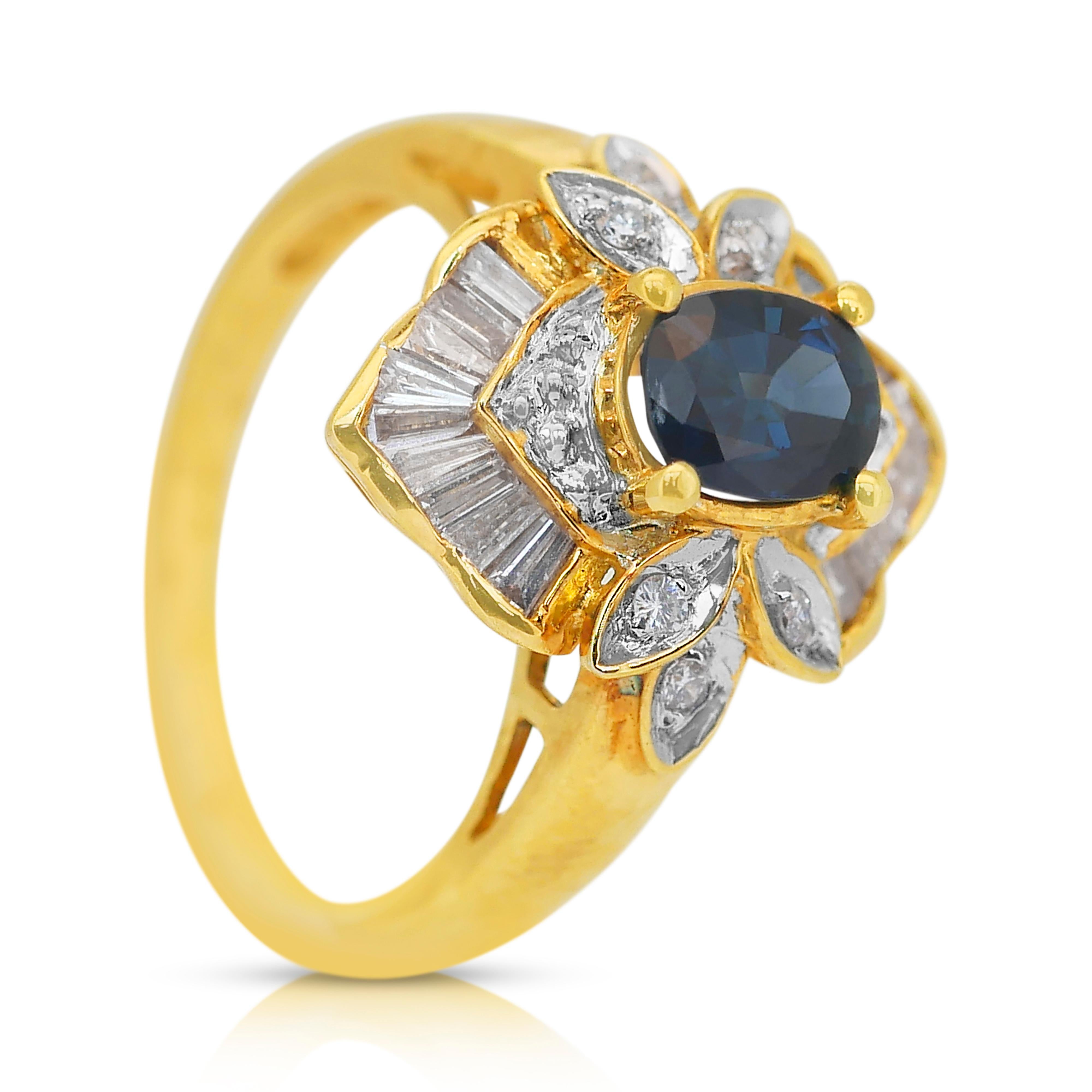Sophisticated 1.75ct Sapphire and Diamonds Cluster Ring in 18k Yellow Gold 2