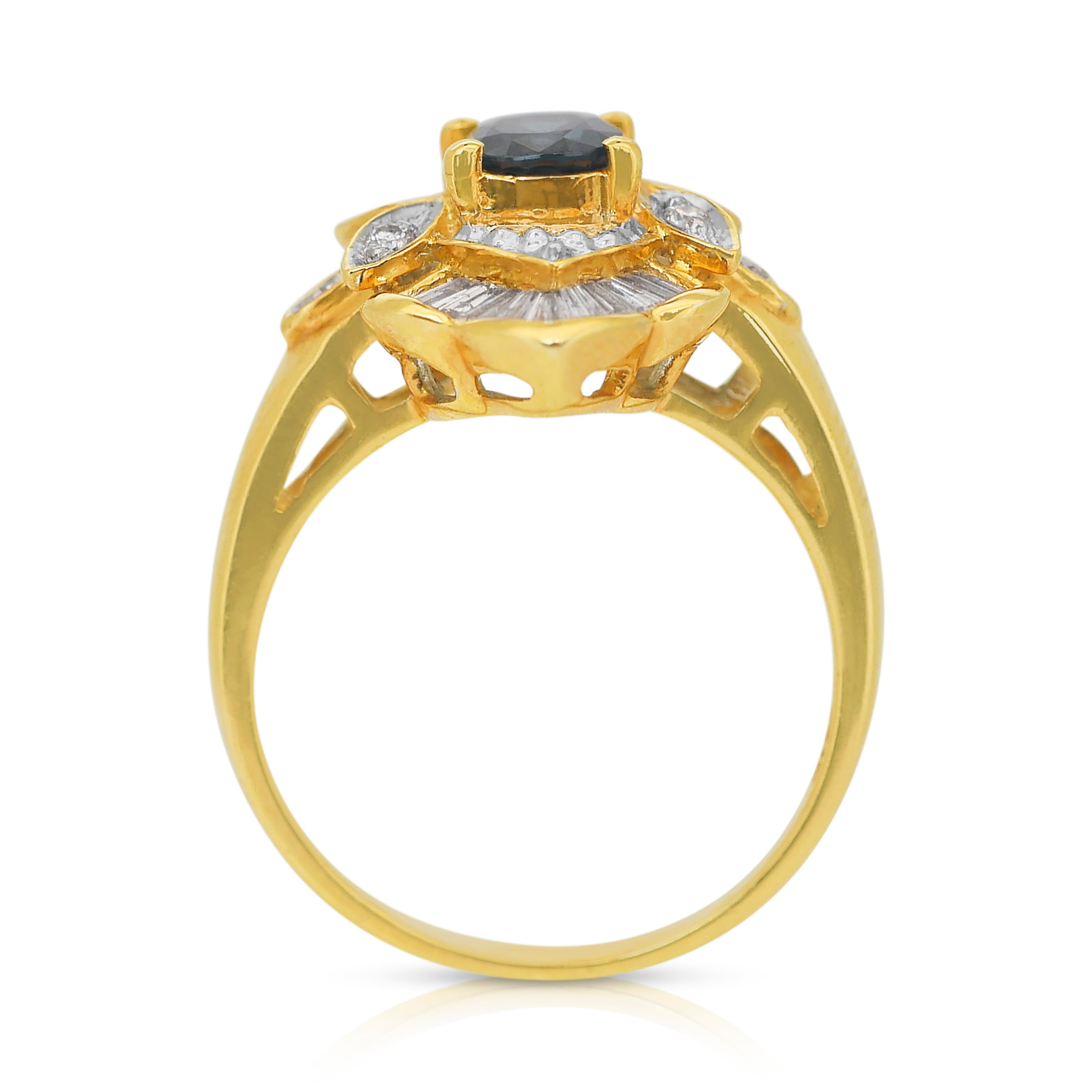 Sophisticated 1.75ct Sapphire and Diamonds Cluster Ring in 18k Yellow Gold 3