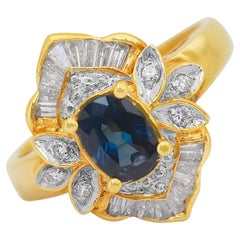Sophisticated 1.75ct Sapphire and Diamonds Cluster Ring in 18k Yellow Gold