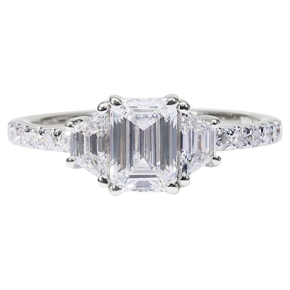 Sophisticated 1.83ct Diamonds 3-Stone Ring in 18k White Gold - GIA Certified
