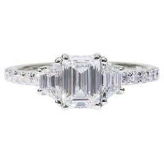 Sophisticated 1.84ct Emerald-Cut Diamond 3 Stone Ring in 18k White Gold - GIA 