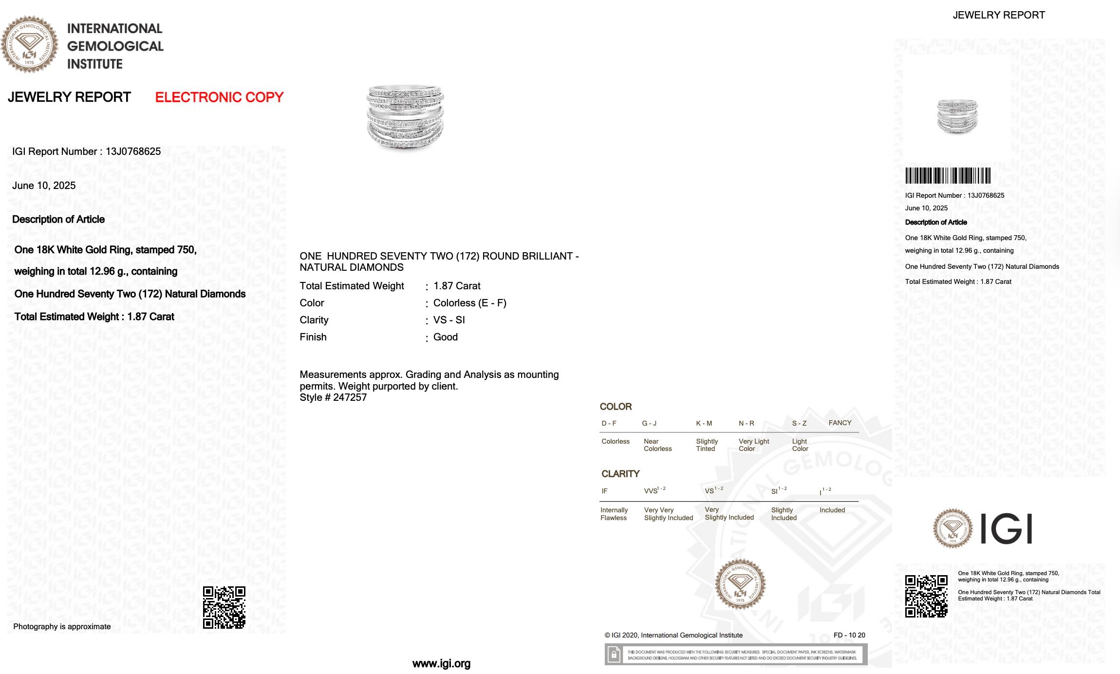Sofisticado Anillo de Cóctel de Diamantes de 1,87ct en Oro Blanco de 18k - Certificado IGI en venta 1