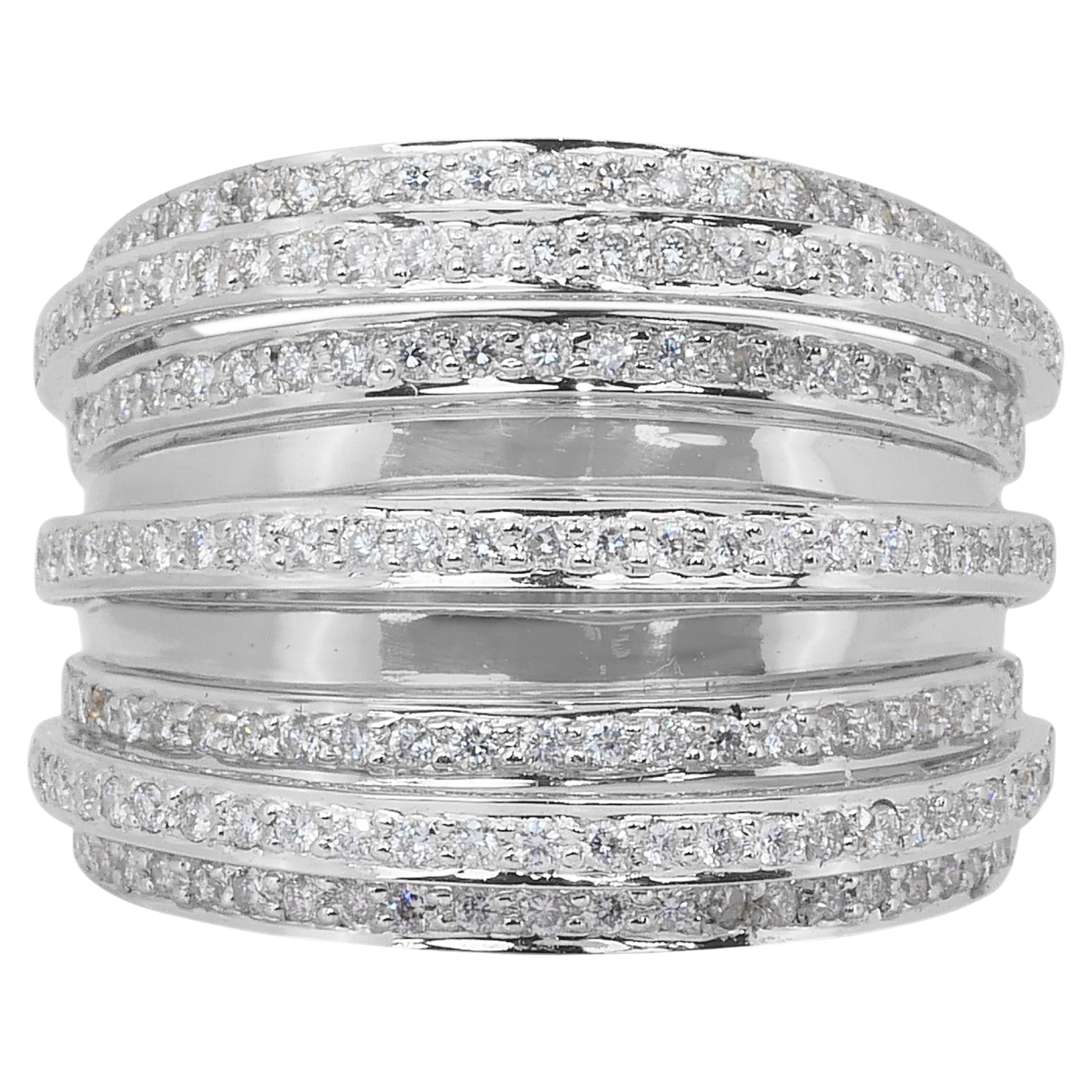 Bague cocktail sophistiquée en or blanc 18 carats de 1,87 ct de diamants - certifiée IGI