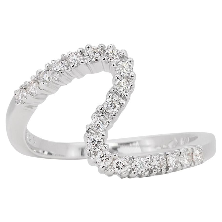 Bague sophistiquée en or blanc 18 carats avec diamant naturel brillant rond de 0,20 carats