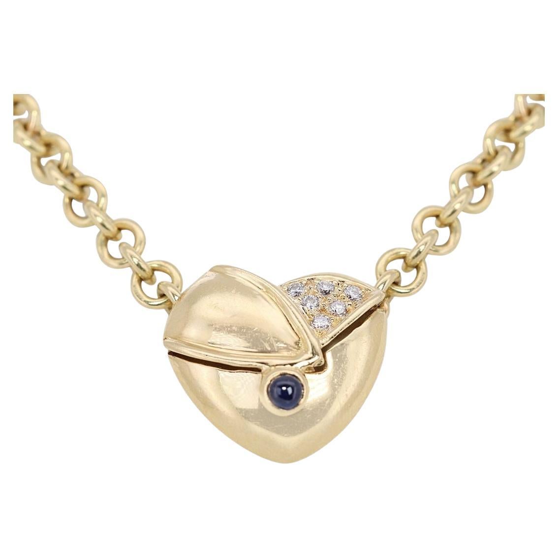 Sophisticated 18K Yellow Gold Necklace with Sapphire and Diamond For Sale