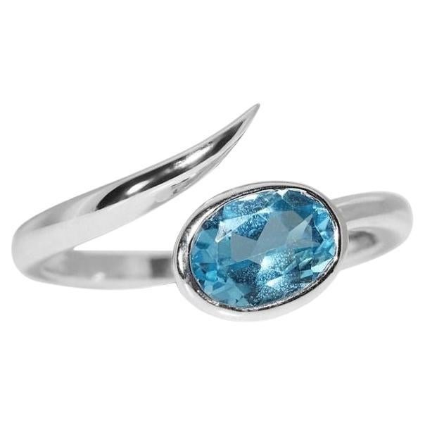 Sophisticated 1ct Blue Stone Ring in 18K White Gold For Sale