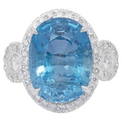 Bague cocktail sophistiquée en or blanc 14 carats, aigue-marine 20,93 carats et diamants