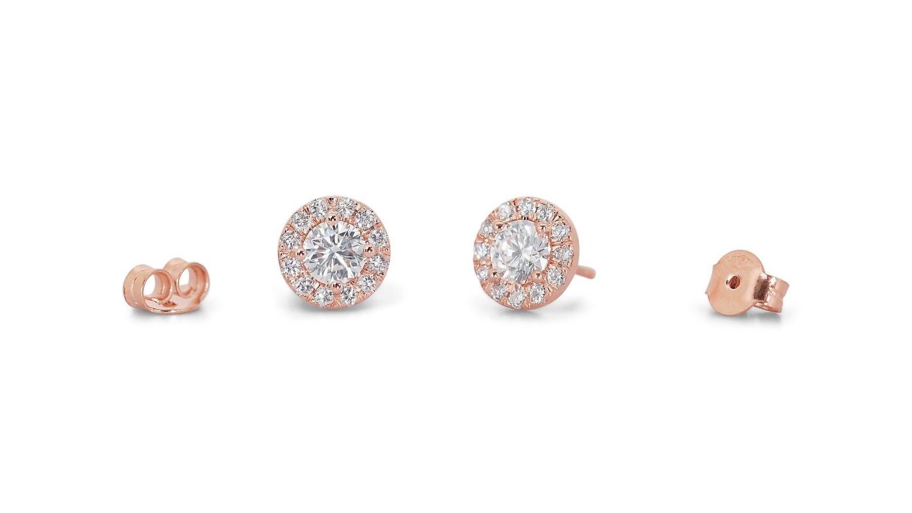 Sophisticated 2.31ct Diamonds Halo Stud Earrings in 18k Rose Gold - GIA  For Sale 2