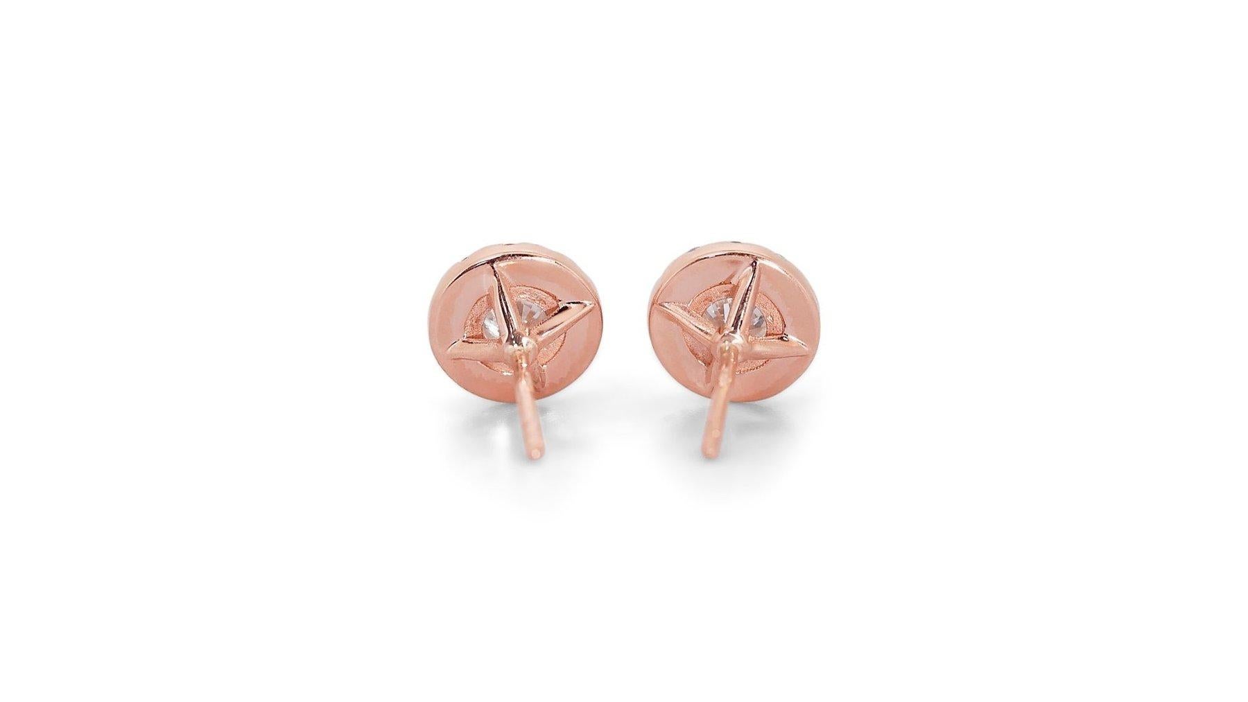 Sophisticated 2.31ct Diamonds Halo Stud Earrings in 18k Rose Gold - GIA  For Sale 3
