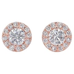 Clous d'oreilles sophistiquées en or rose 18 carats avec halo de diamants de 2,31 carats - GIA 