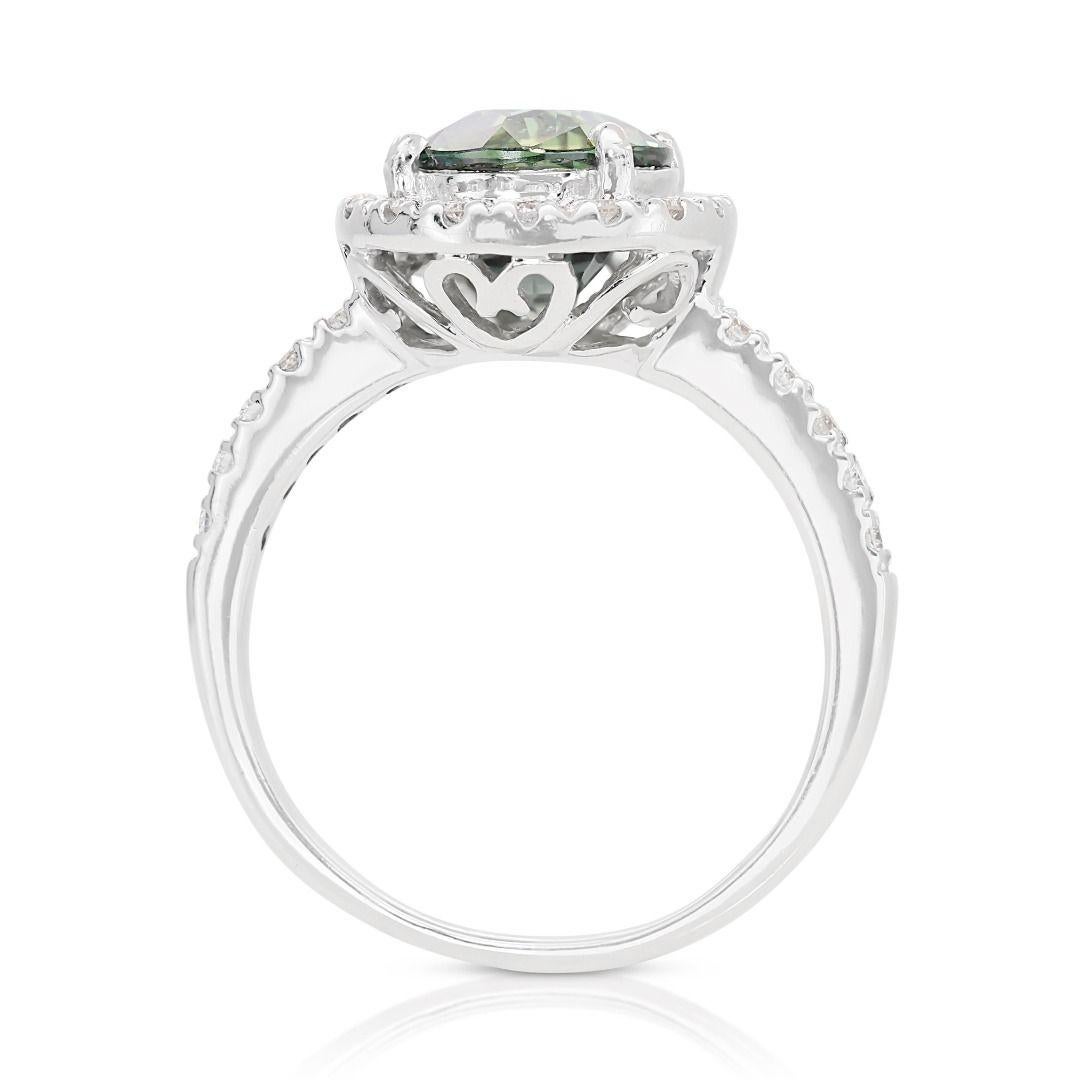 Sophisticated 2.45ct Green Sapphire and Diamond Ring in 18K White Gold For Sale 1