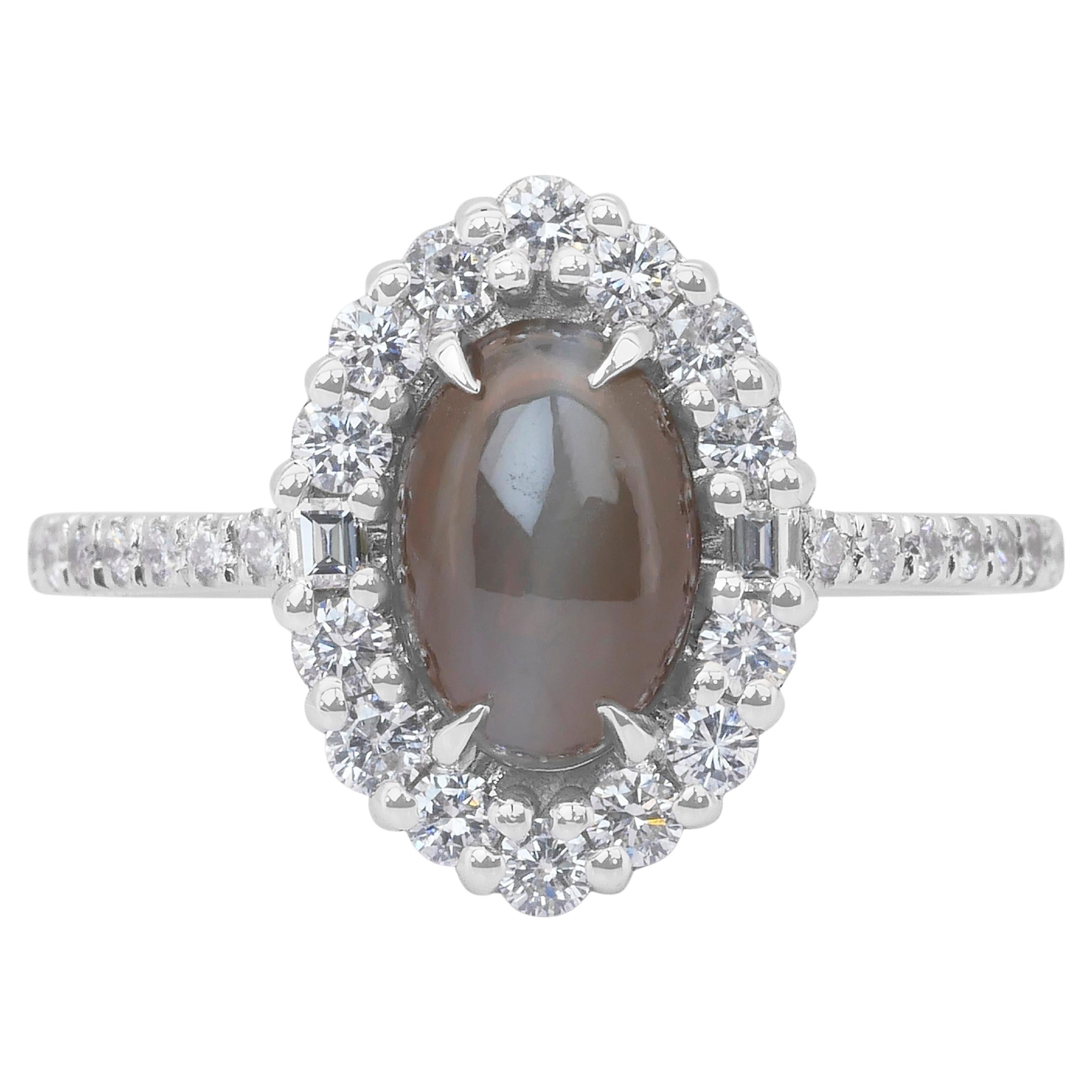 Sophisticated 2.77ct Cat's-Eye Chrysoberyl and Diamonds Cluster Ring