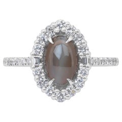 Anspruchsvoller 2,77ct Katzenaugen-Chrysoberyll und Diamanten Cluster-Ring